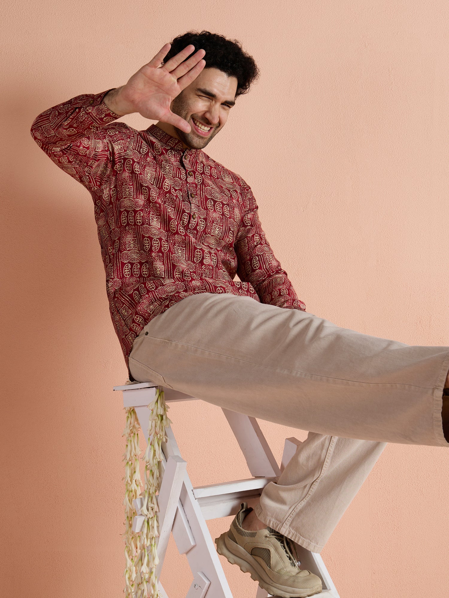 Maroon Cotton Blend Printed Short Kurta - Image 8