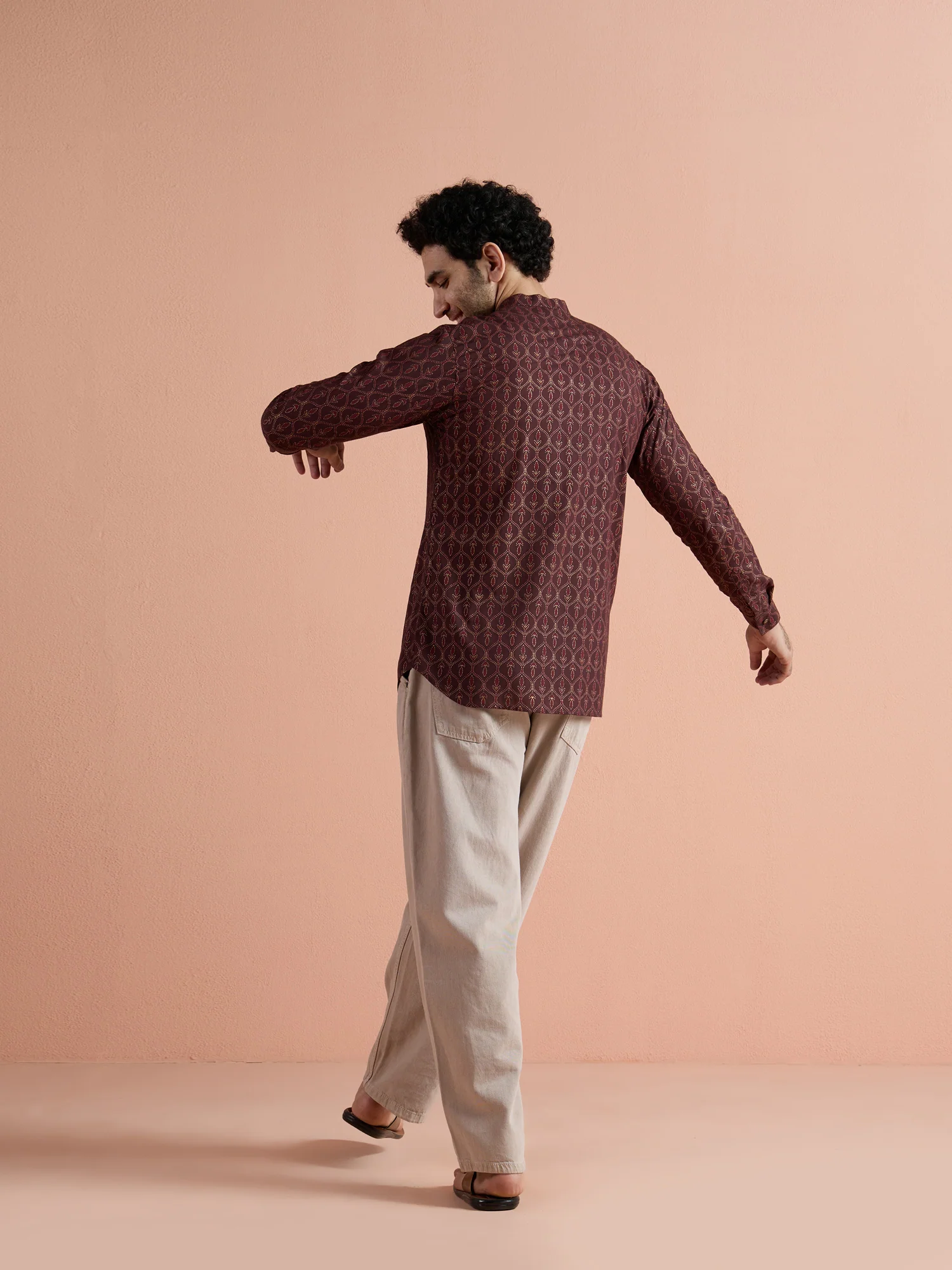 Maroon Cotton Printed Short Kurta - Image 4