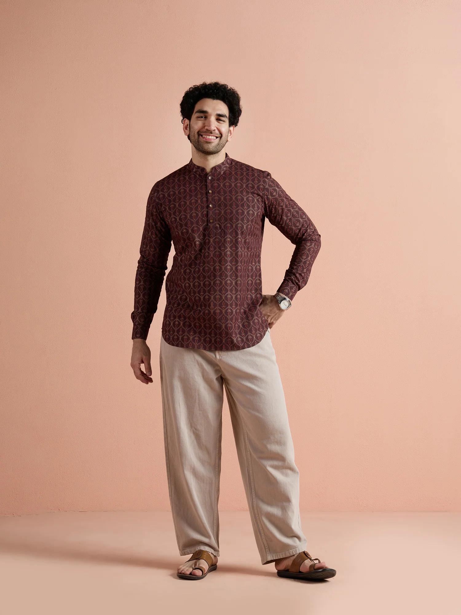 Maroon Cotton Printed Short Kurta - Image 8