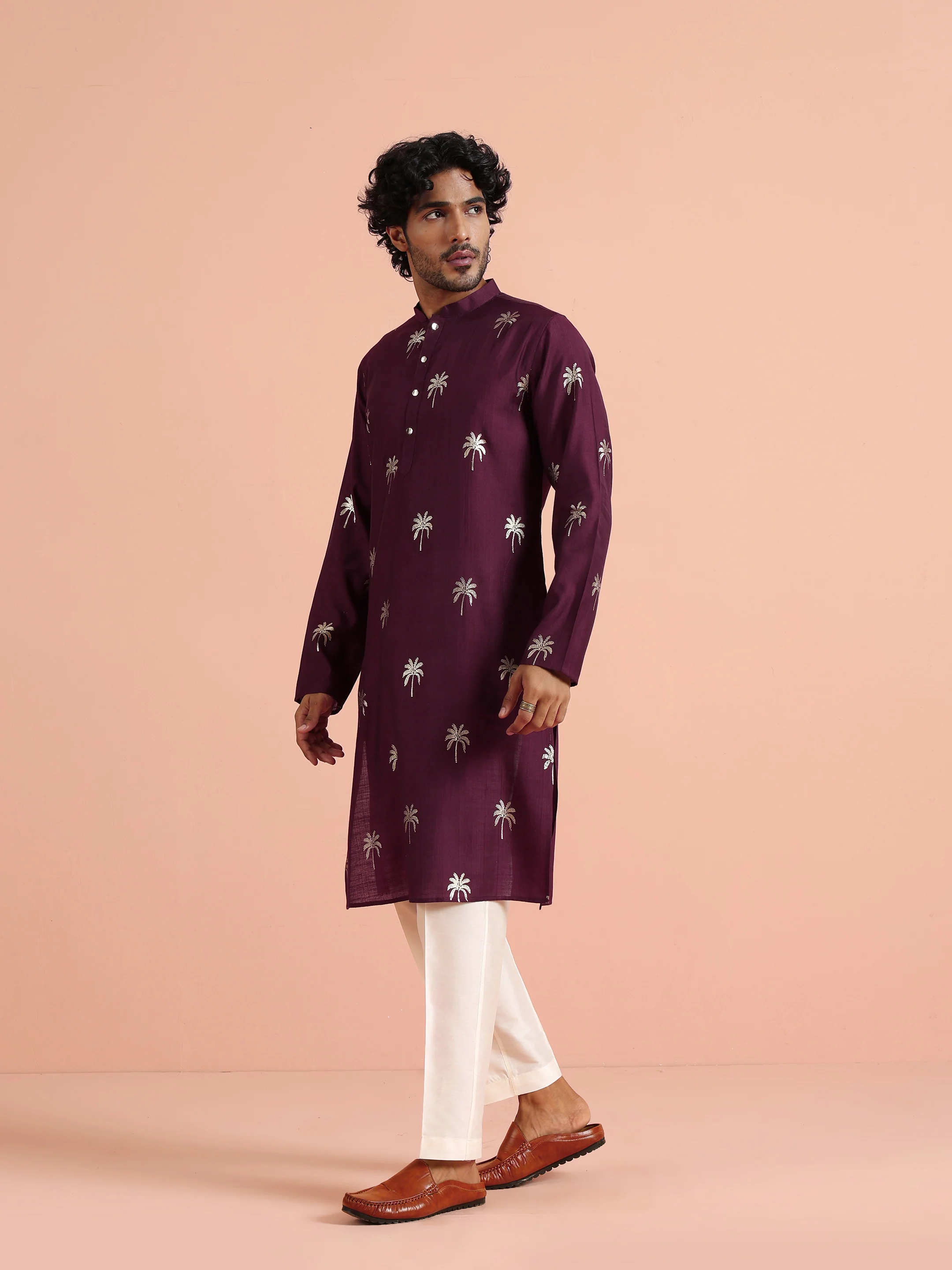 Maroon Printed Kurta Trouser Set - Image 3