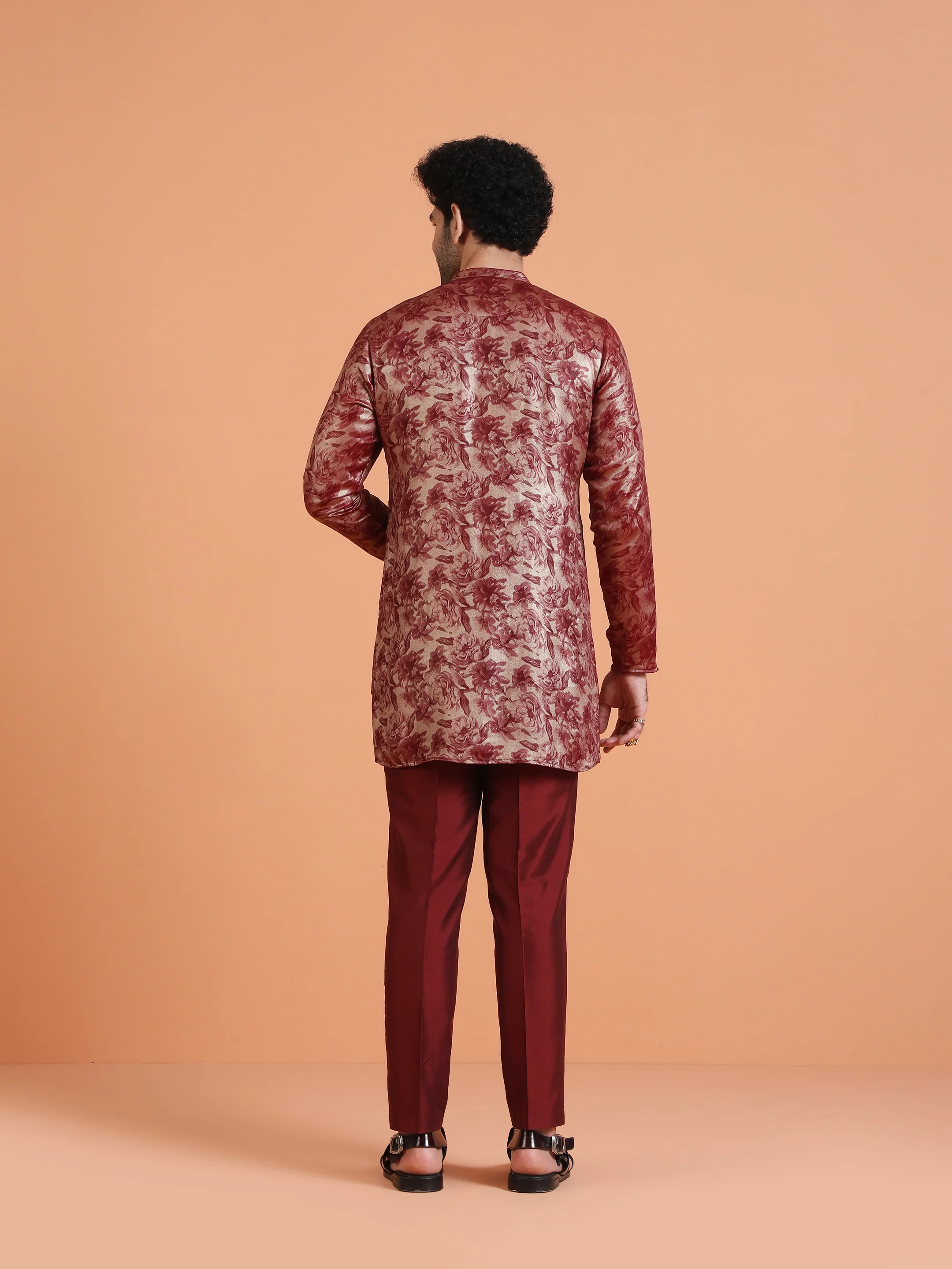 Maroon Floral Printed Kurta Set with Trouser â€“ Festive & Occasion Wear - Image 4