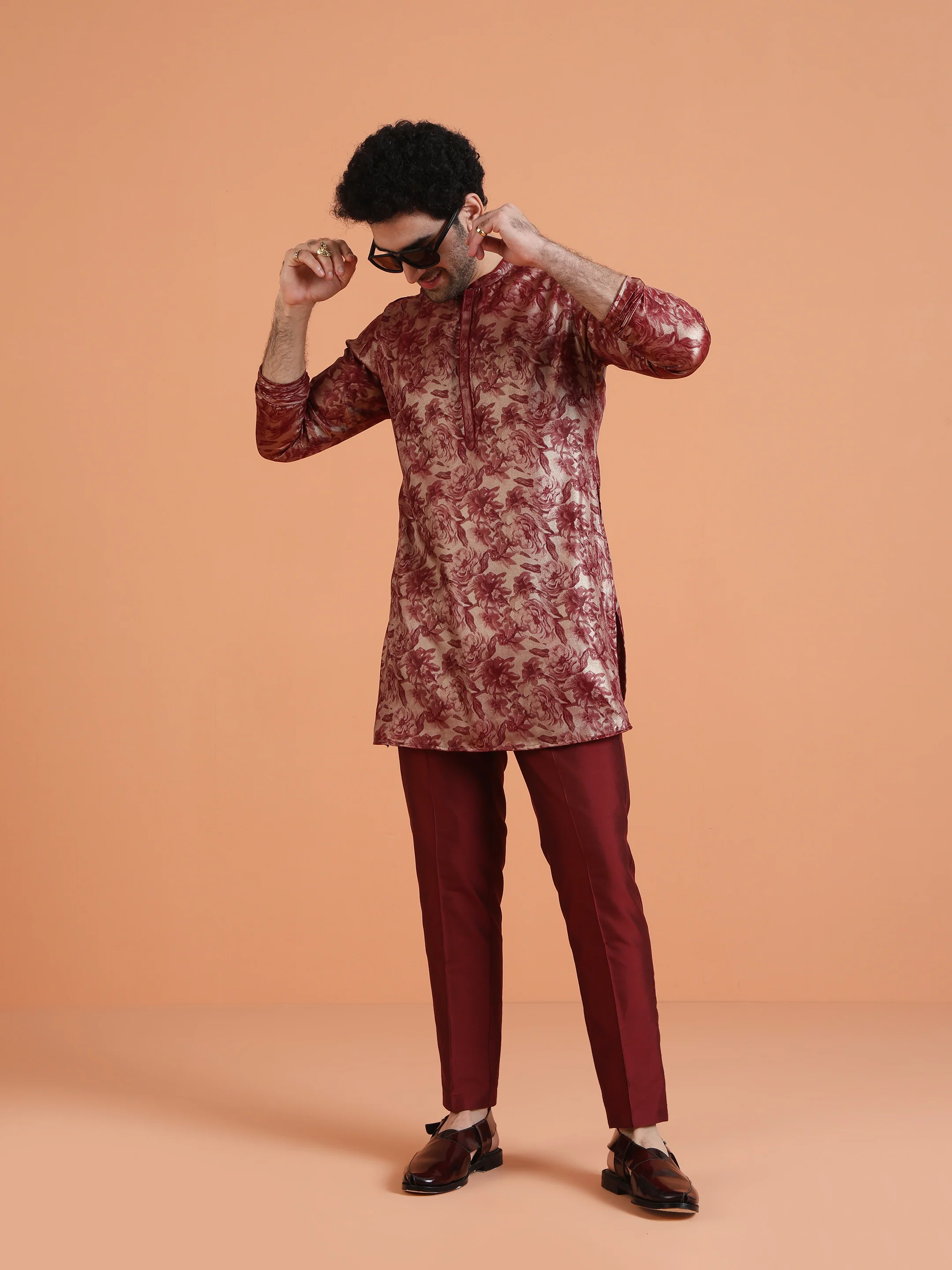 Maroon Floral Printed Kurta Set with Trouser â€“ Festive & Occasion Wear - Image 7