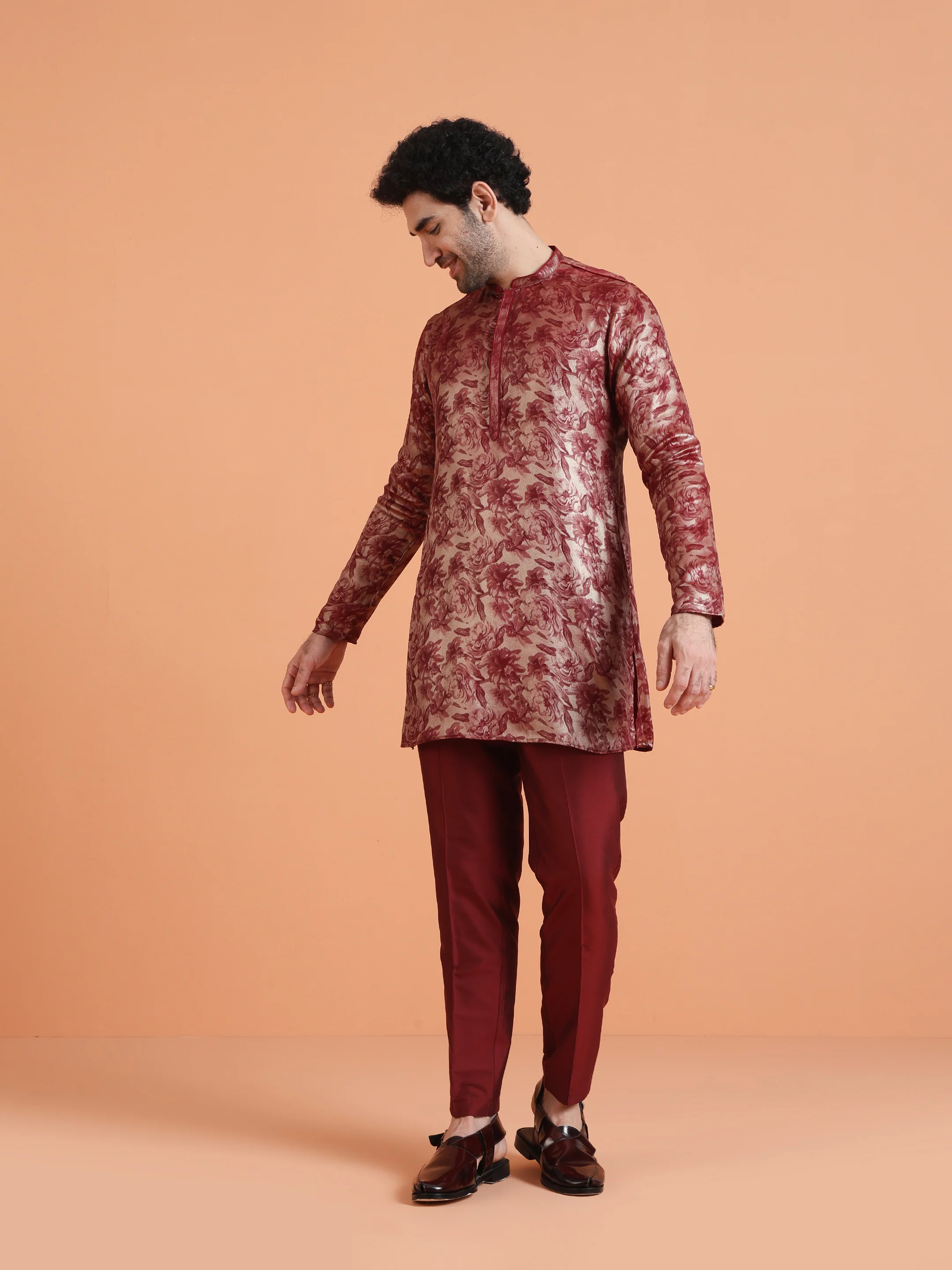 Maroon Floral Printed Kurta Set with Trouser â€“ Festive & Occasion Wear - Image 8