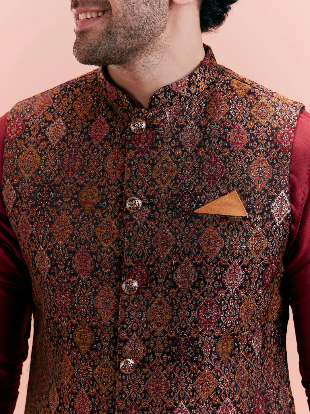 Maroon Kurta Jacket Trouser Set - Image 4