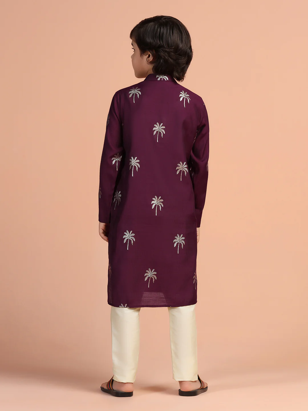 Maroon Palm Printed Kids Kurta Set - Image 4