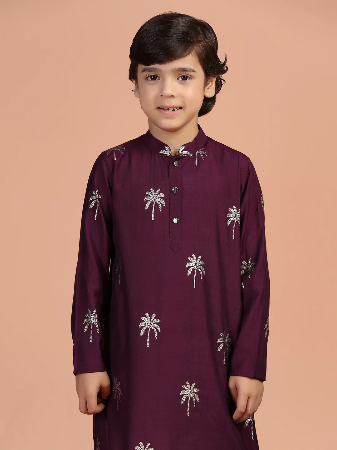 Maroon Palm Printed Kids Kurta Set - Image 7