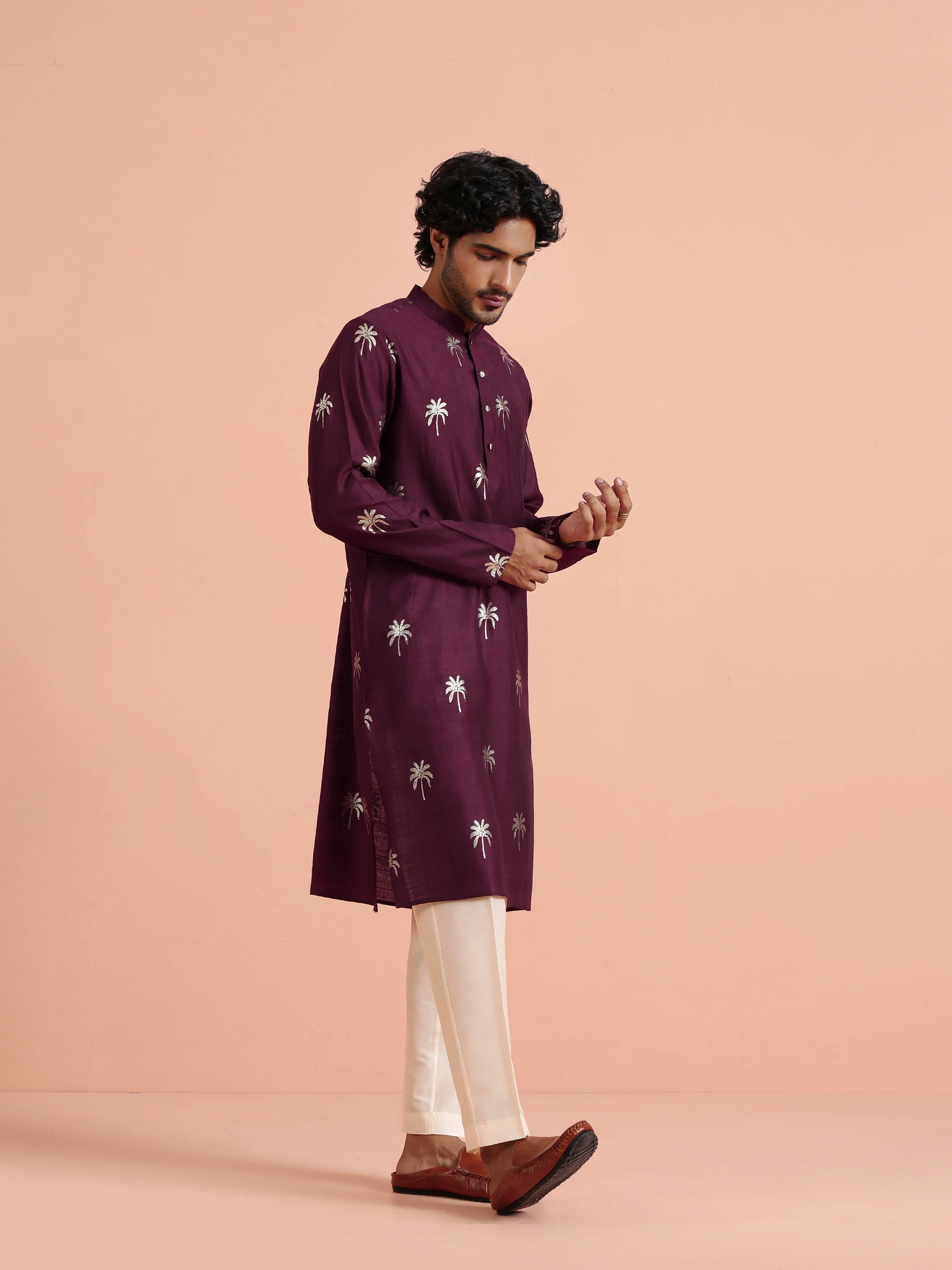 Maroon Polyrayon Gold Printed Kurta - Image 2