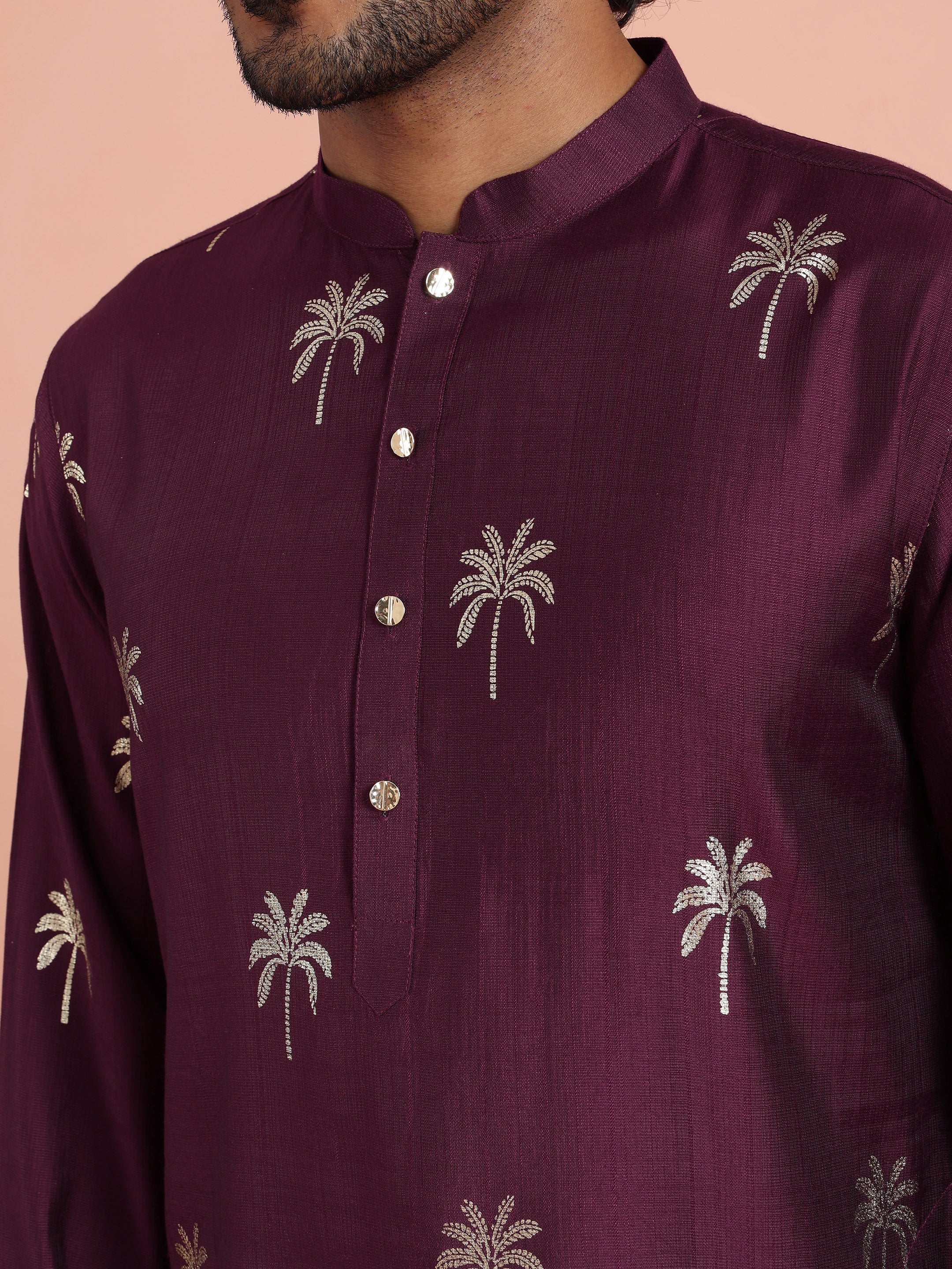 Maroon Polyrayon Gold Printed Kurta - Image 5