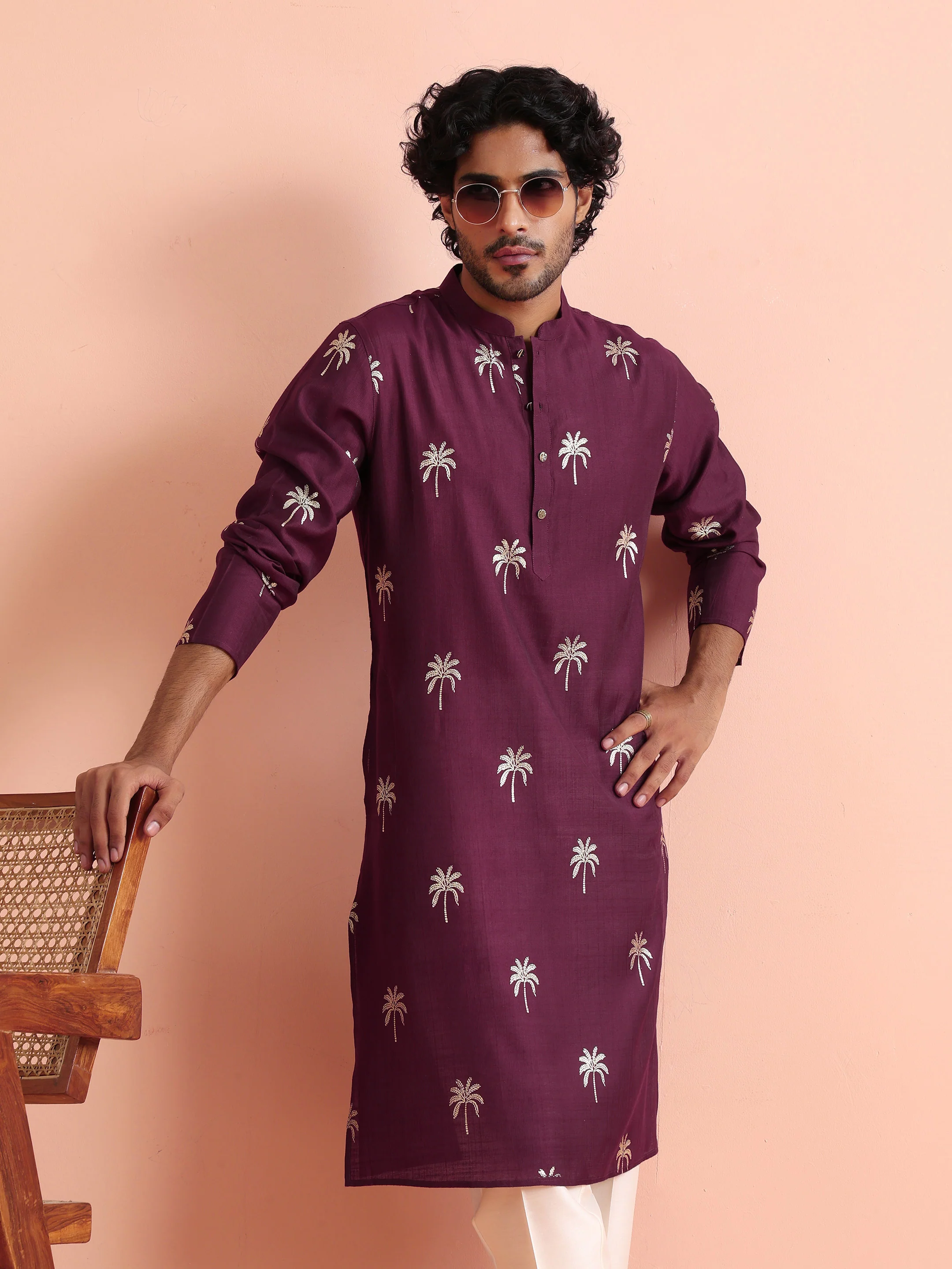 Maroon Polyrayon Gold Printed Kurta - Image 8