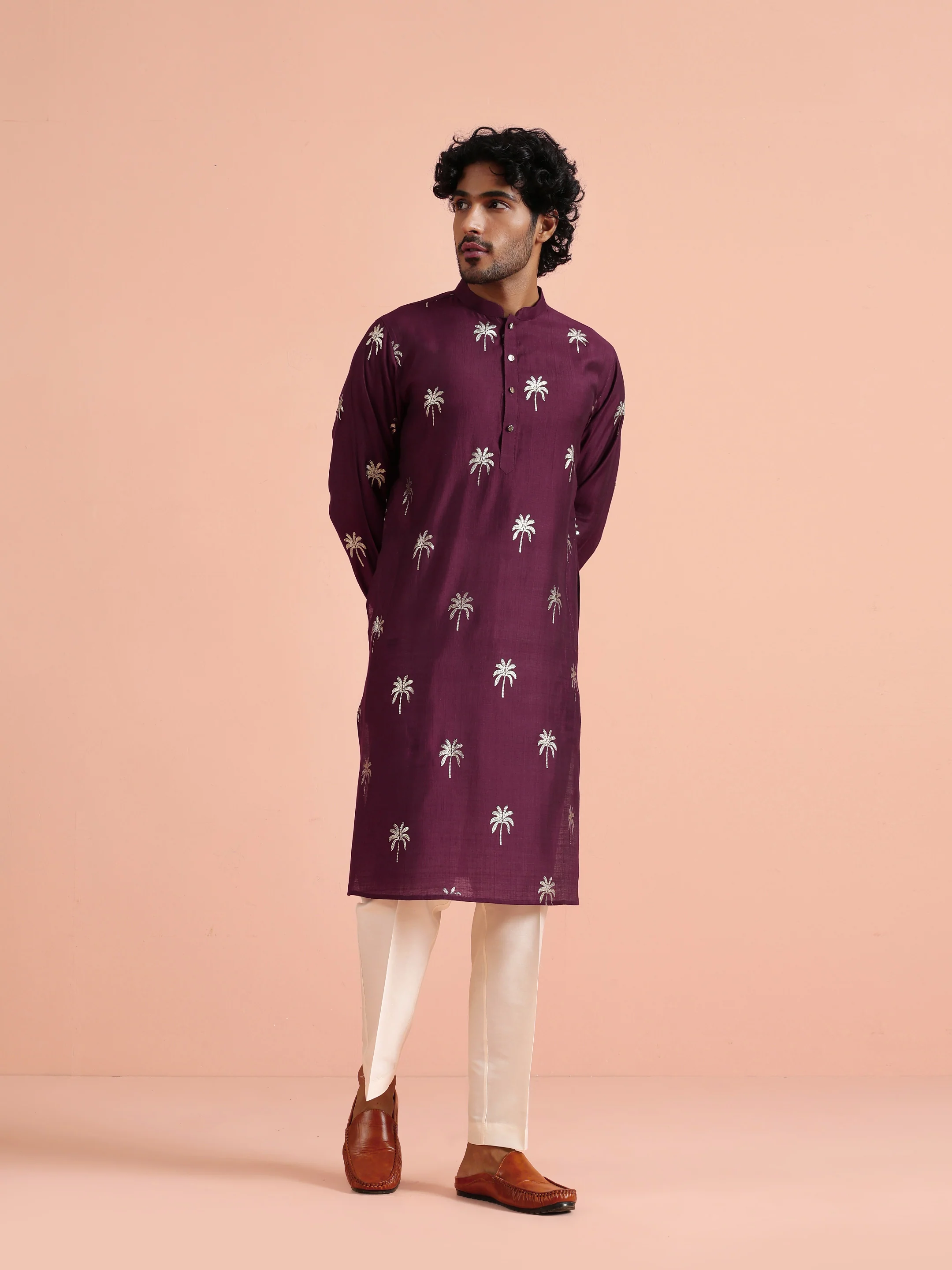 Maroon Polyrayon Gold Printed Kurta Trouser Set - Image 7