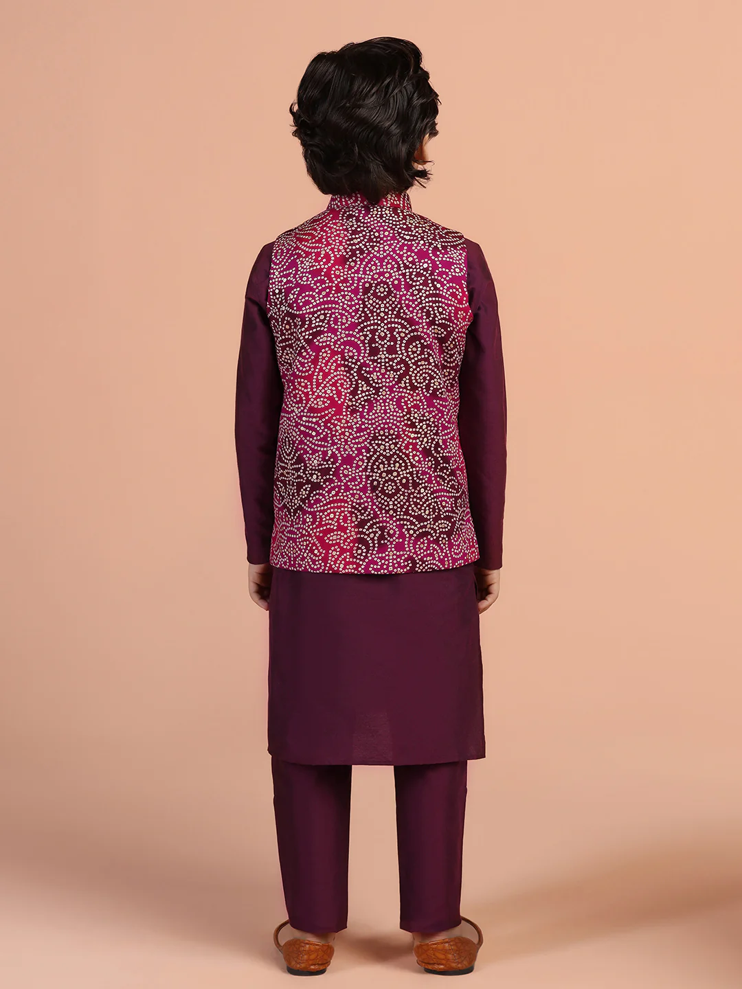 Maroon Printed Jacket Kurta Set for Kids - Image 4