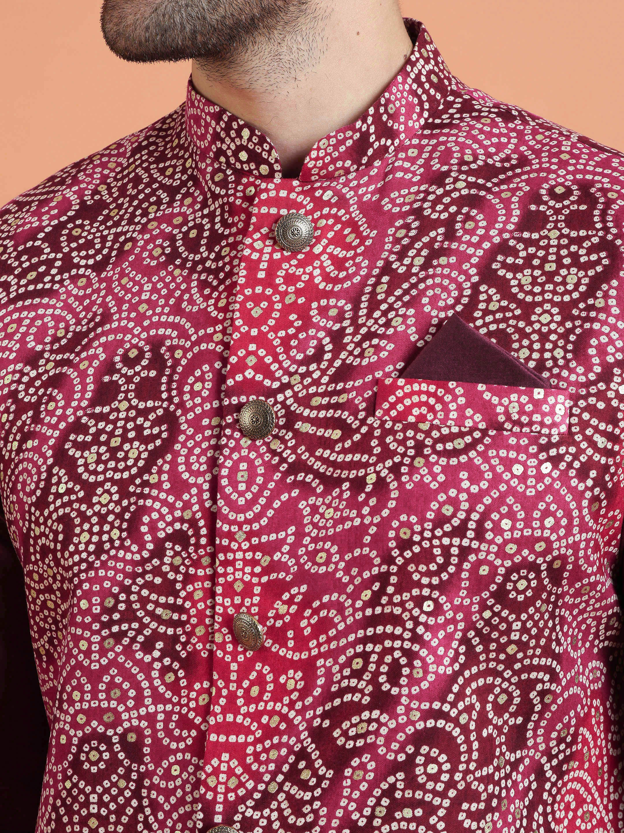 Maroon Silk Blend Embroidered Kurta Jacket Set - Image 5