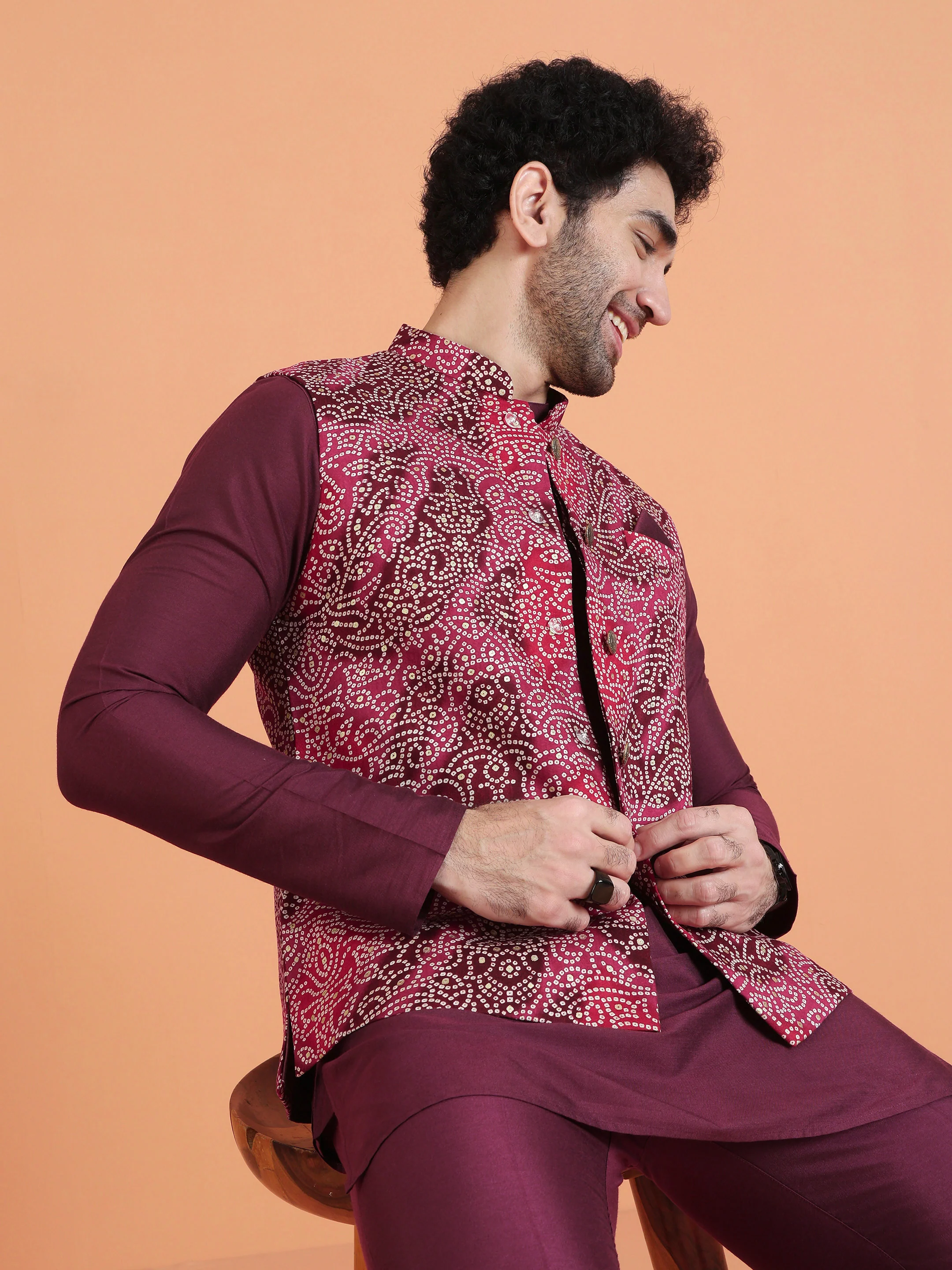 Maroon Silk Blend Embroidered Kurta Jacket Set - Image 7