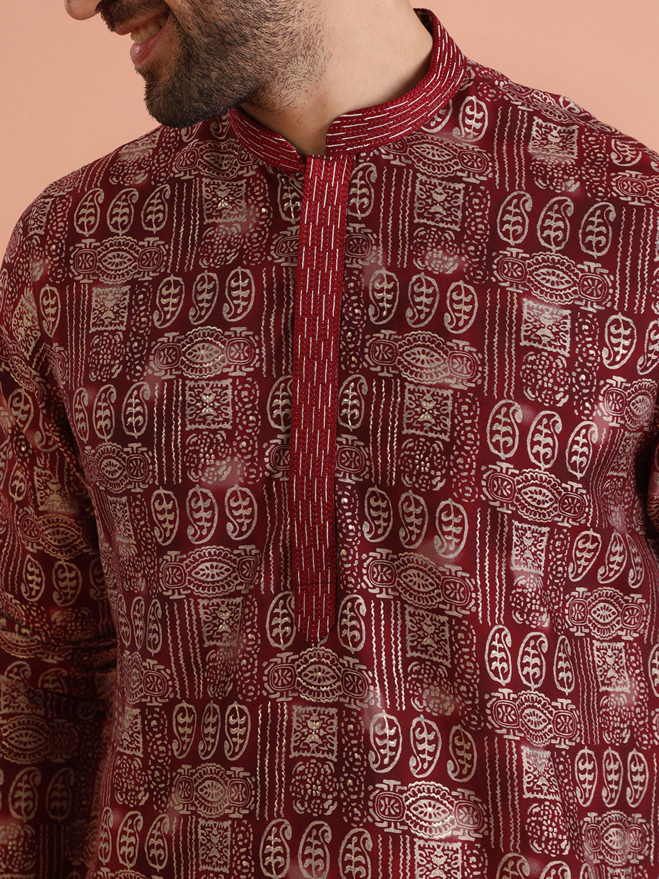 Maroon Printed Kurta Trouser Set - Image 5