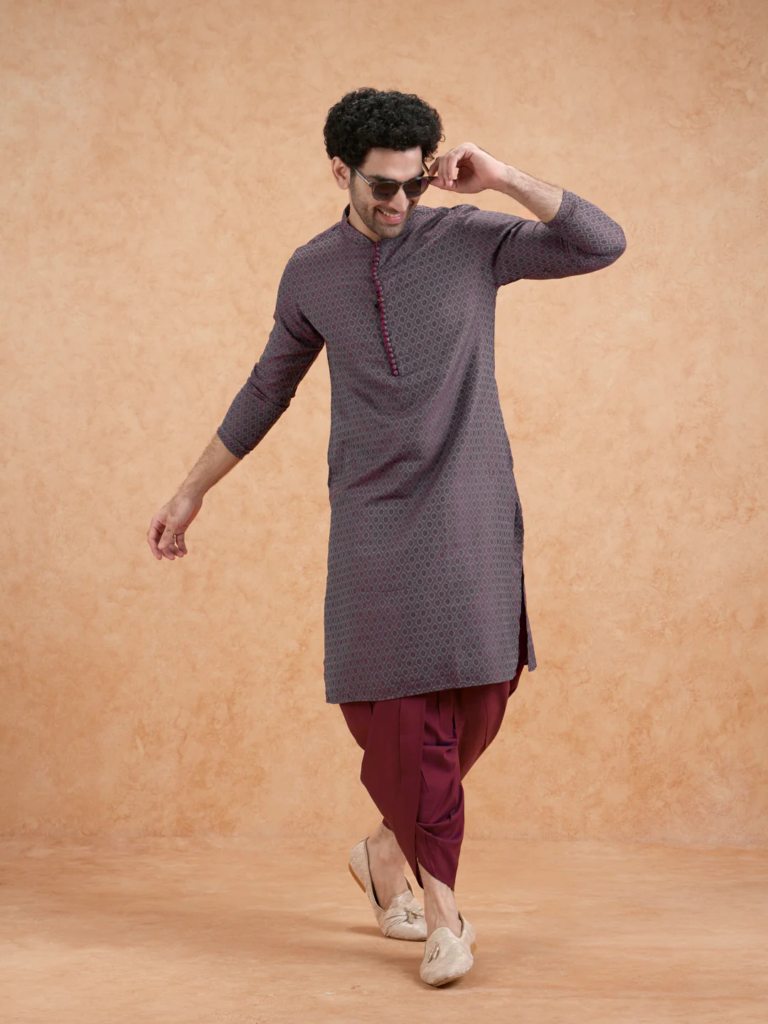 Maroon Silk Blend Jacquard Kurta - Image 7