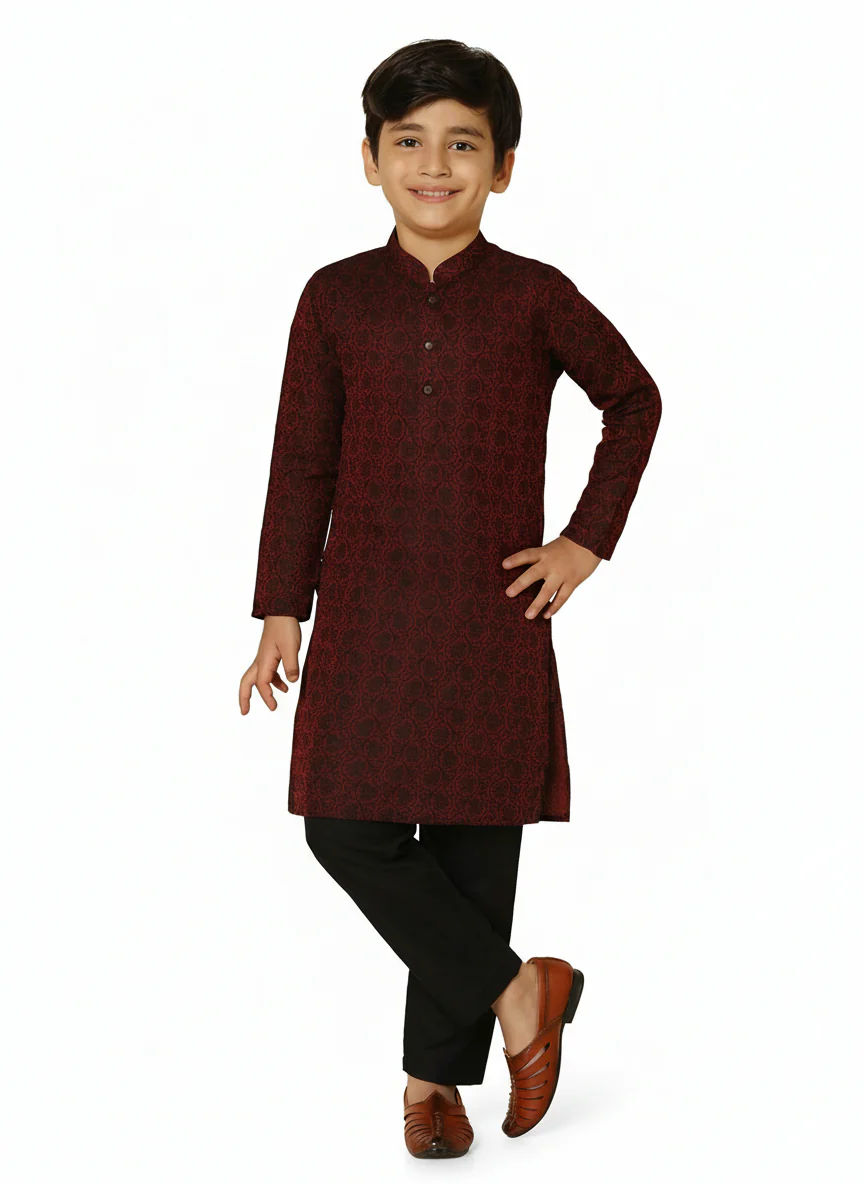 Maroon Silk Blend Jacquard Kurta Pyjama Set - Image 7