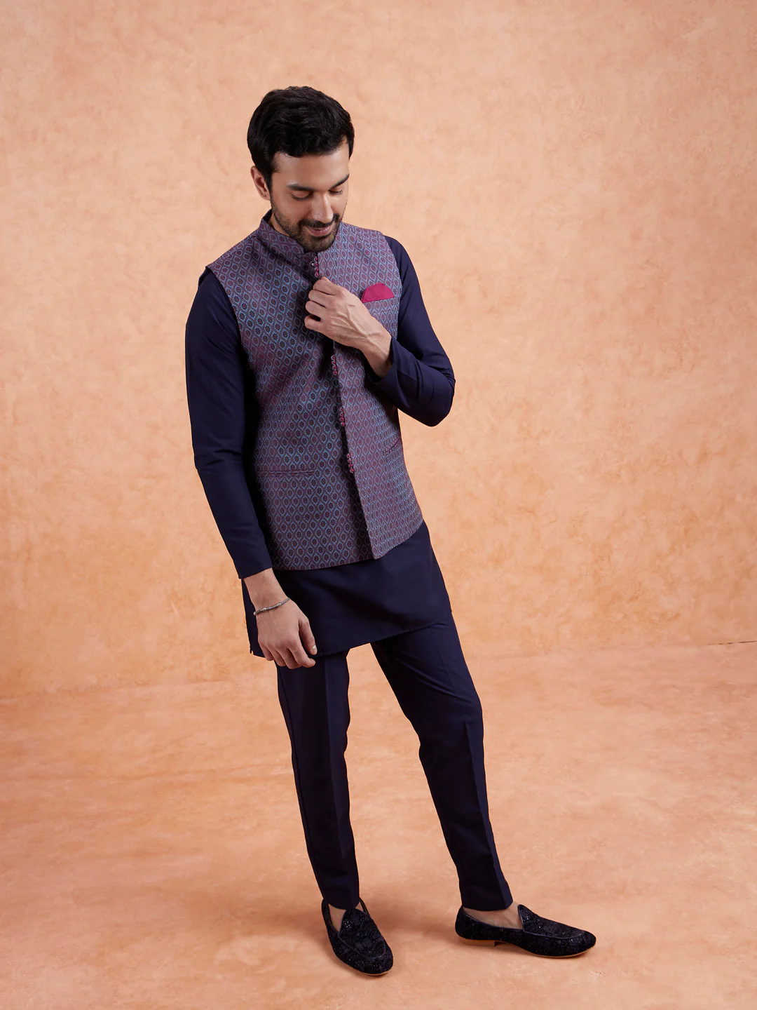 Wine Jacquard Kurta Jacket Set - Image 10