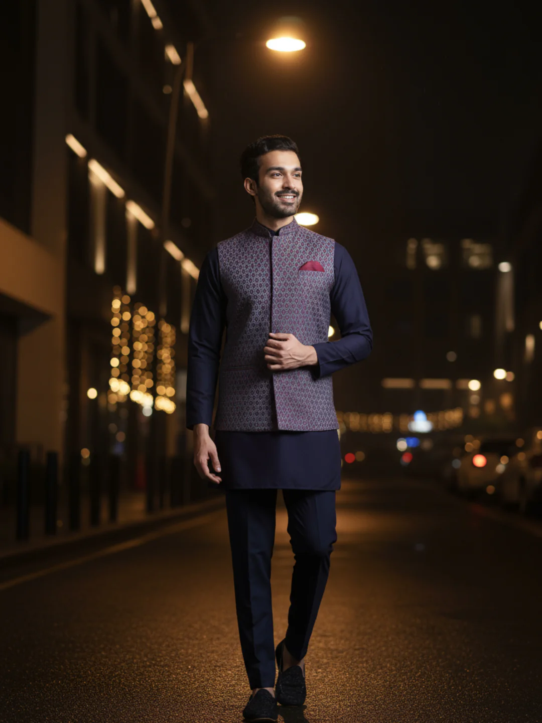 Wine Jacquard Kurta Jacket Set - Image 2