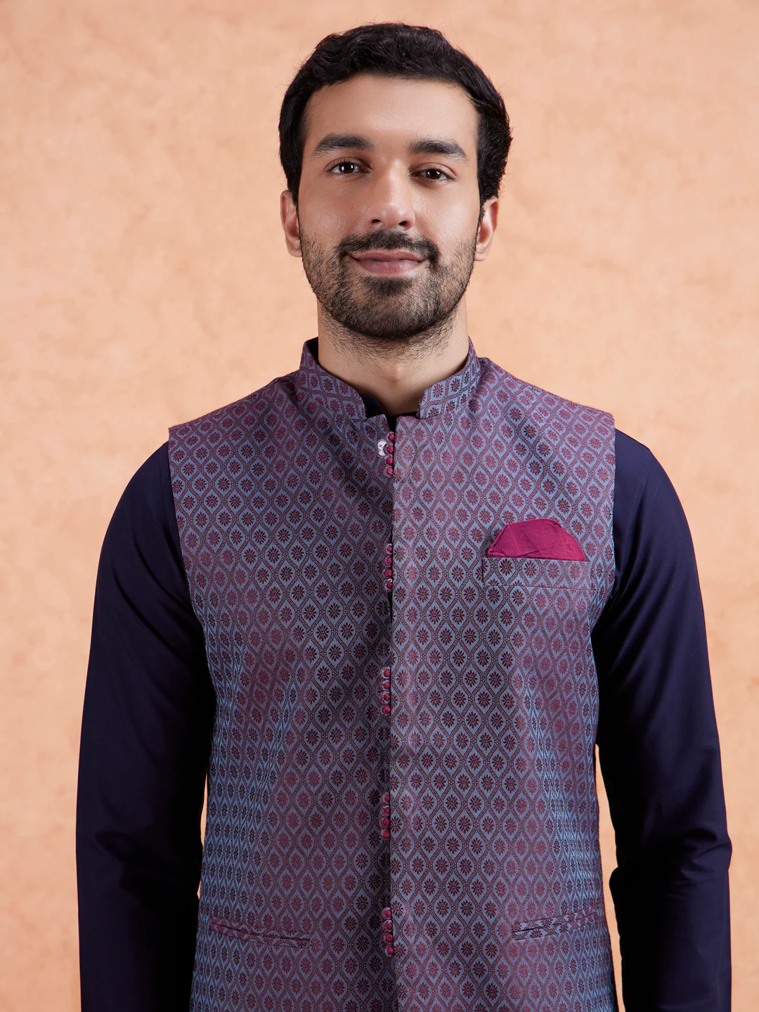 Wine Jacquard Kurta Jacket Set - Image 6