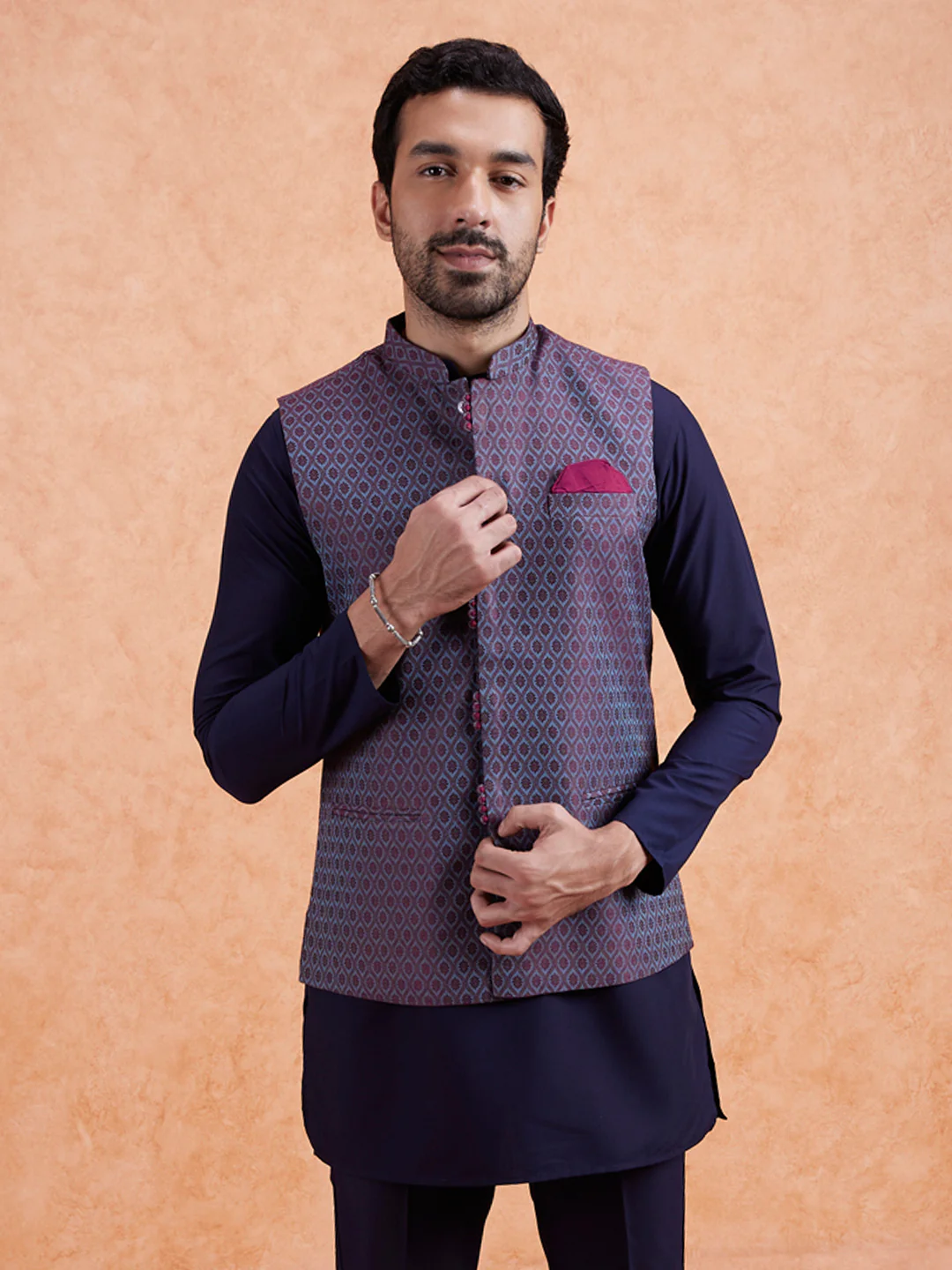Wine Jacquard Kurta Jacket Set - Image 7