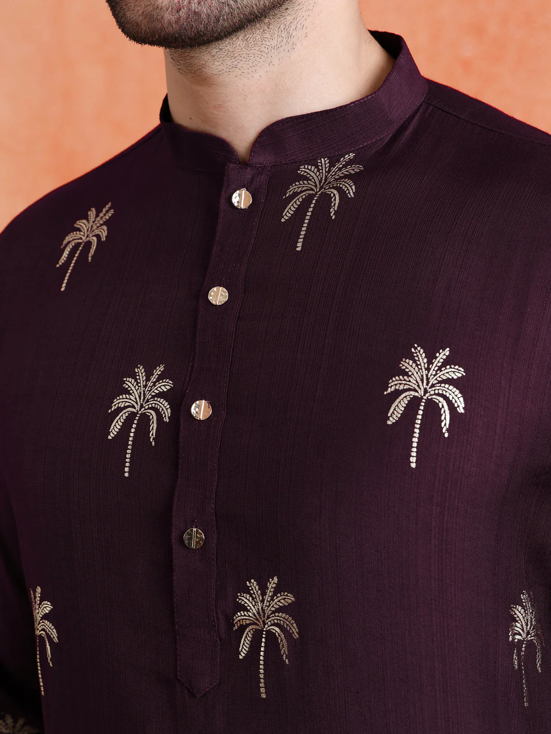 Maroon Silk Blend Printed Kurta Wide Leg Trouser Set - Image 5