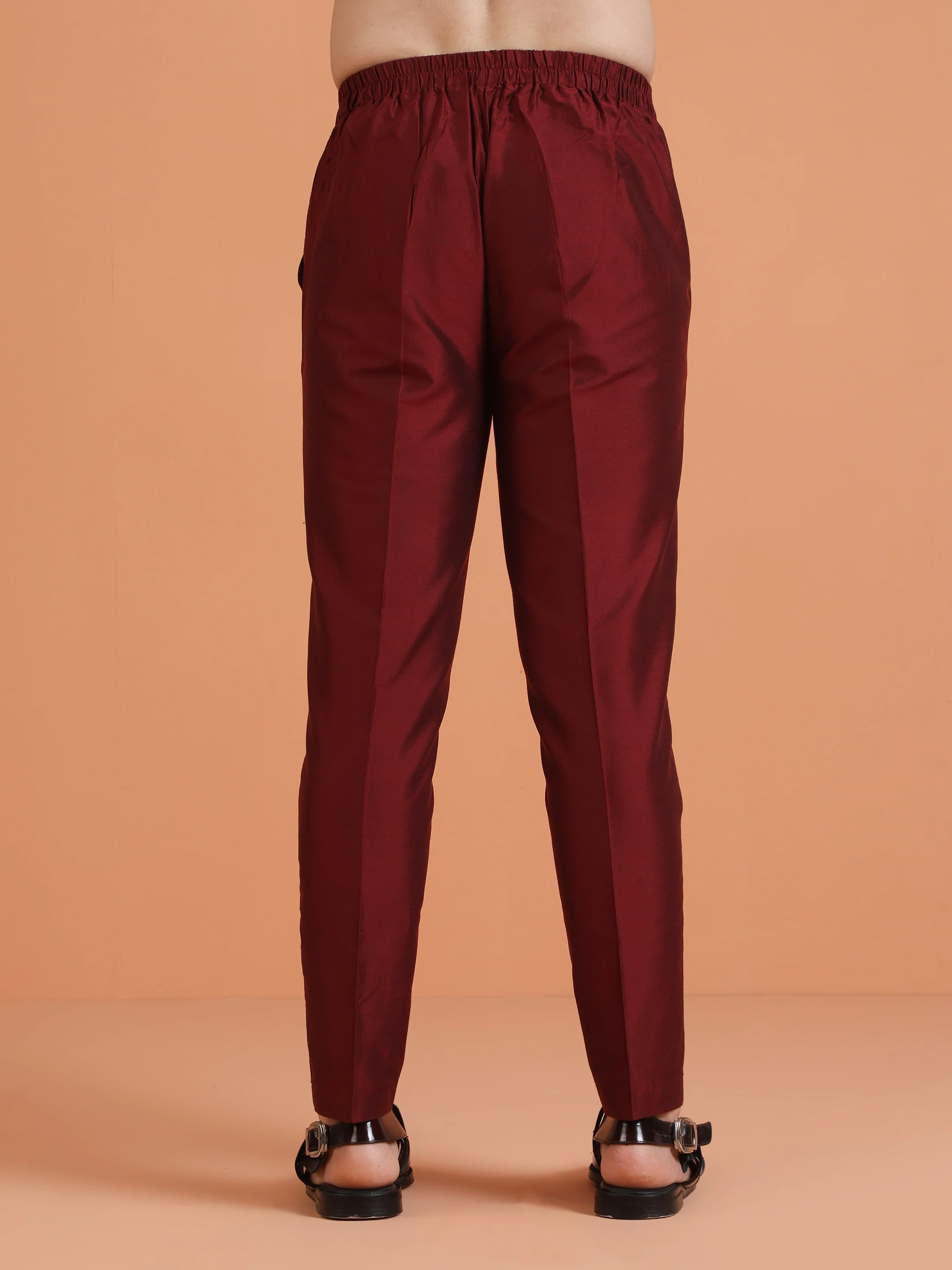 Maroon Silk Blend Solid Trouser - Image 3