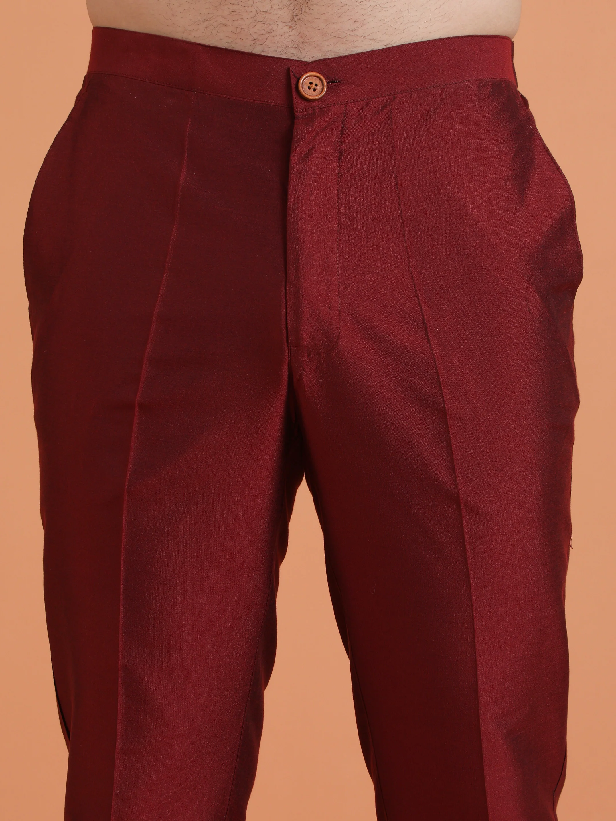 Maroon Silk Blend Solid Trouser - Image 4