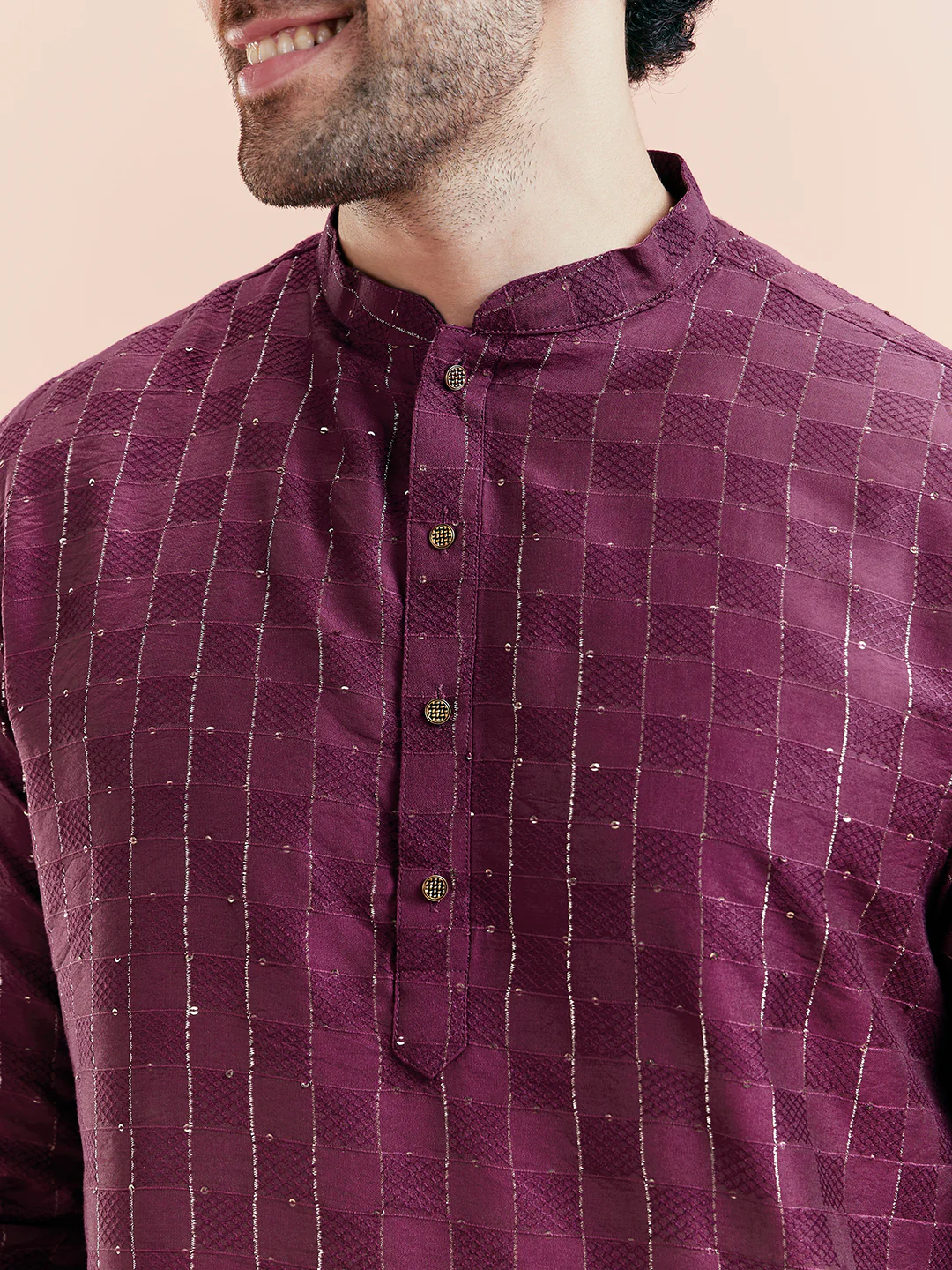 Maroon Silk Blend Textured Kurta Patiyala Set - Image 5