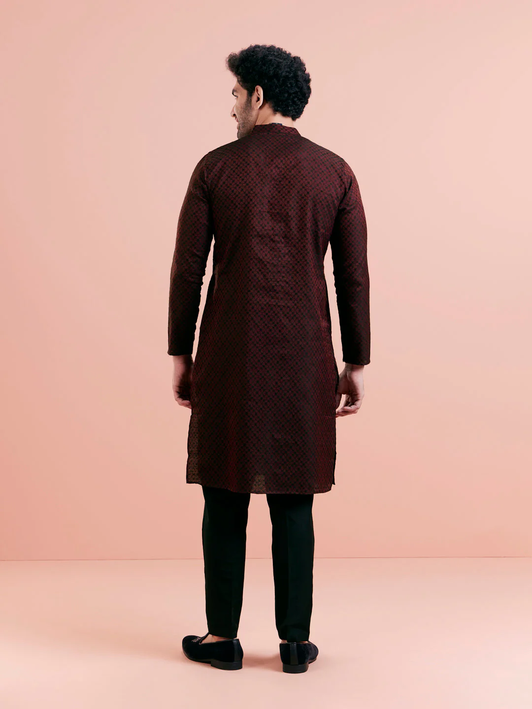 Maroon Textured Kurta Trouser Set - Image 7