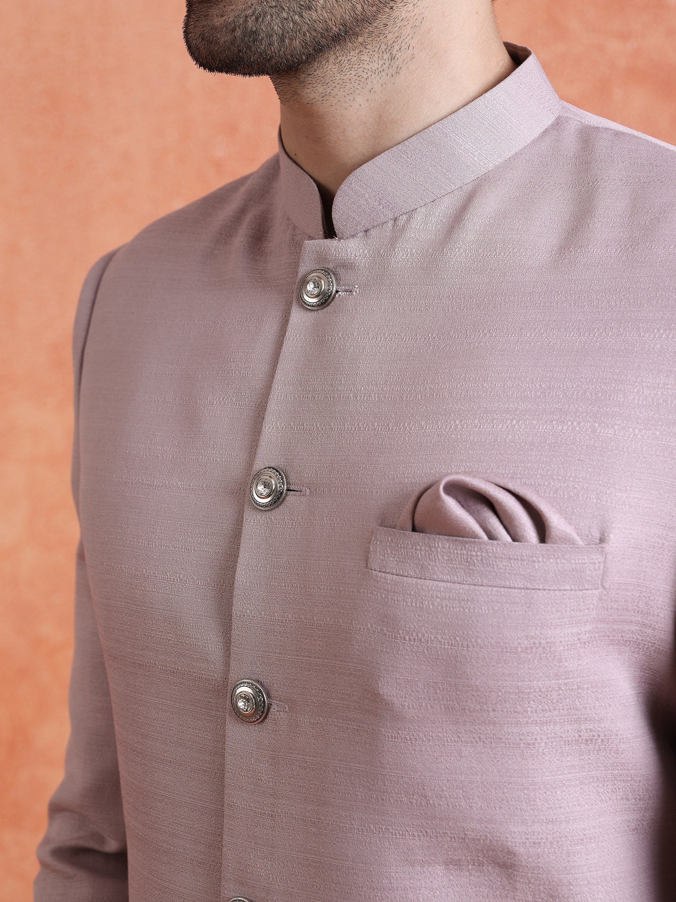 Mauve Polyviscose Solid Sherwani Trouser Set - Image 5