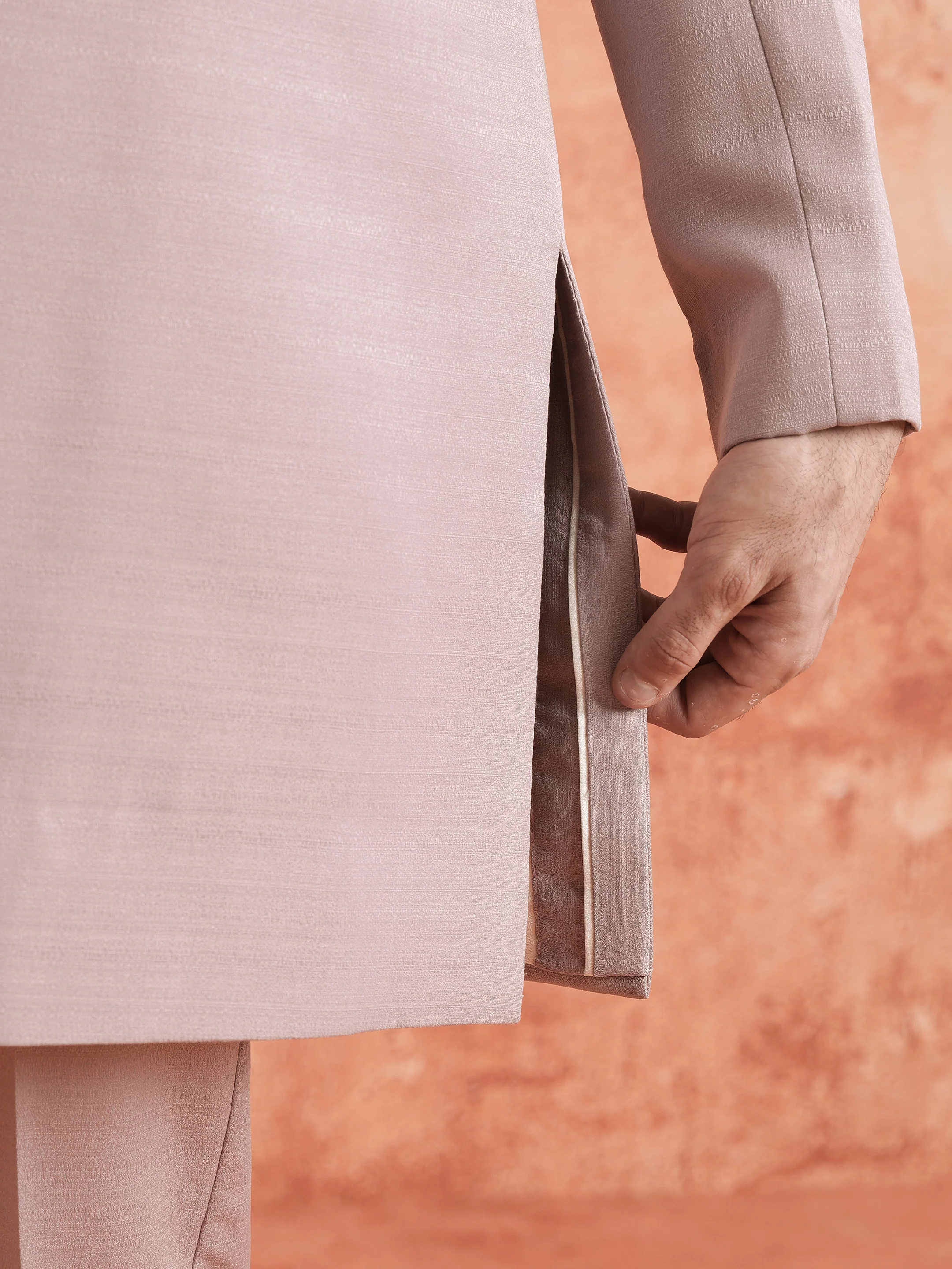 Mauve Polyviscose Solid Sherwani Trouser Set - Image 6