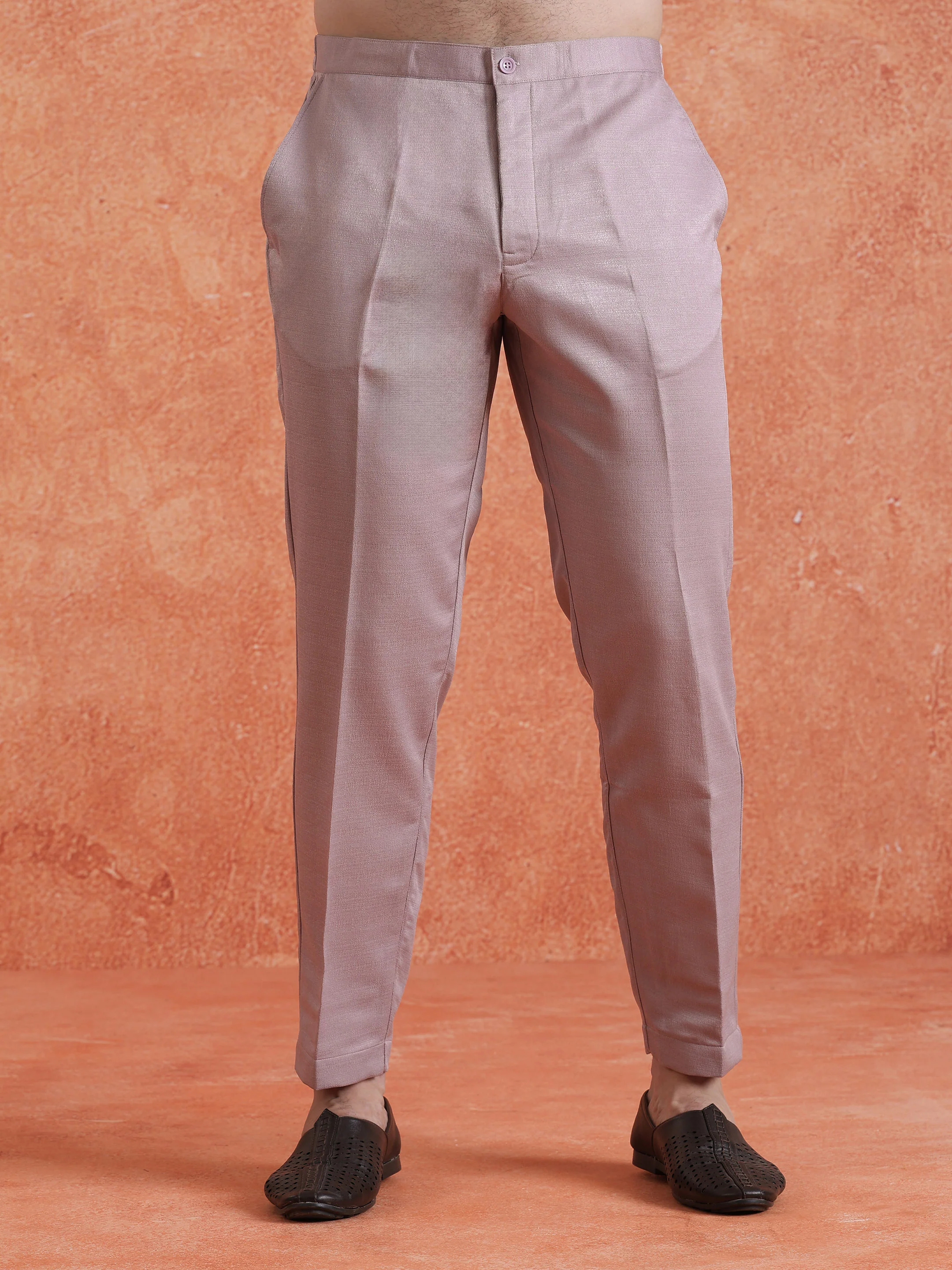 Mauve Polyviscose Solid Sherwani Trouser Set - Image 7