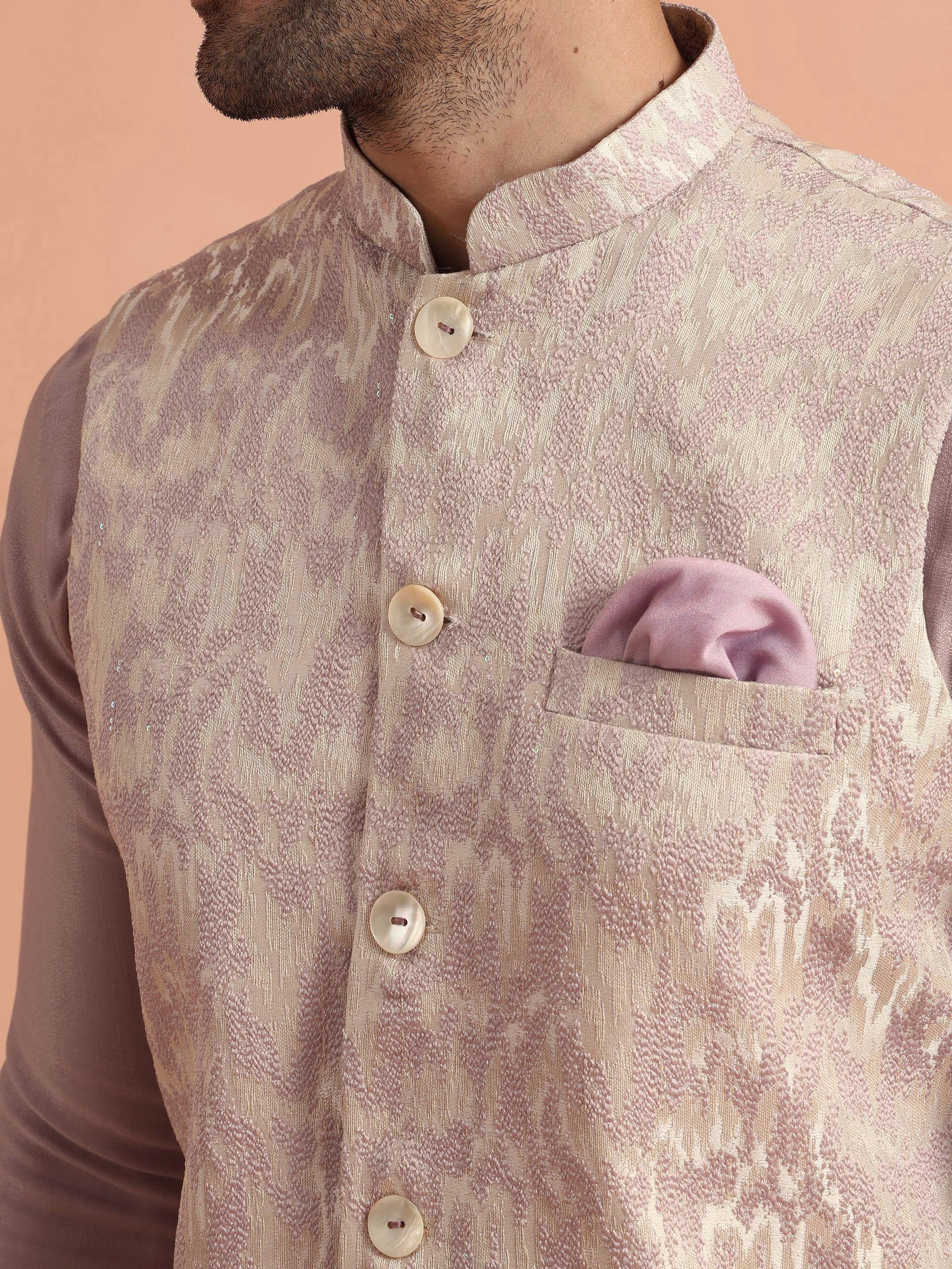 Mauve Printed Elegant Ethnic Nehru Jacket - Image 5