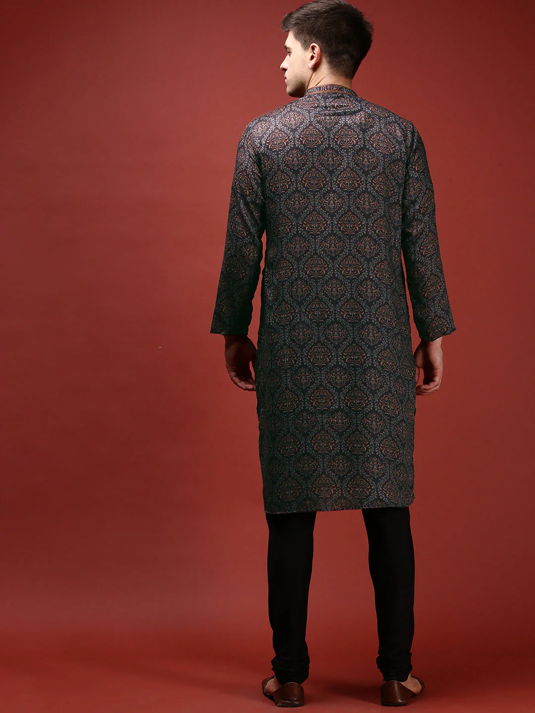 Black Printed Kurta with Contrast Detailing - Image 7