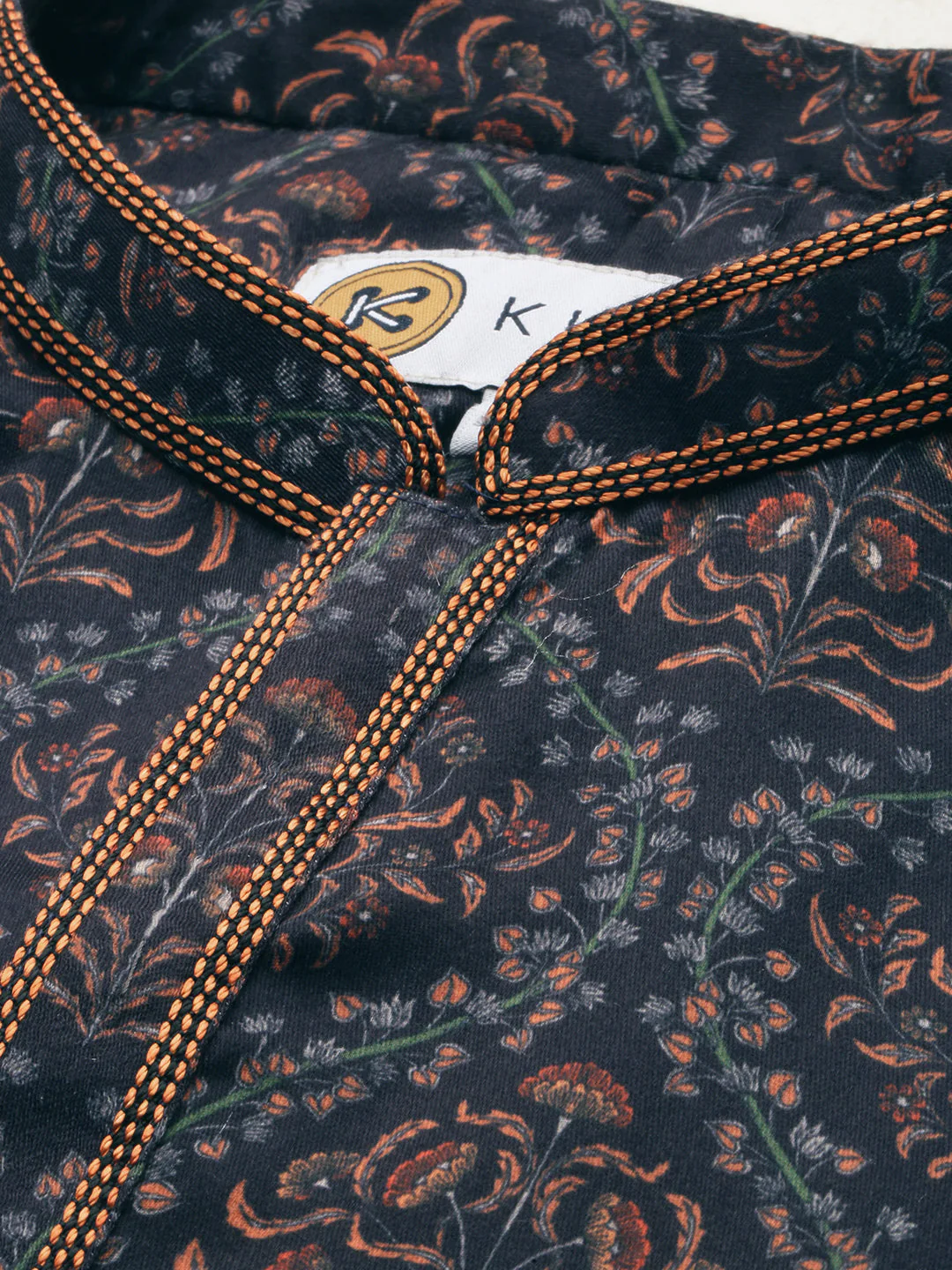 Black Printed Kurta with Contrast Detailing - Image 8