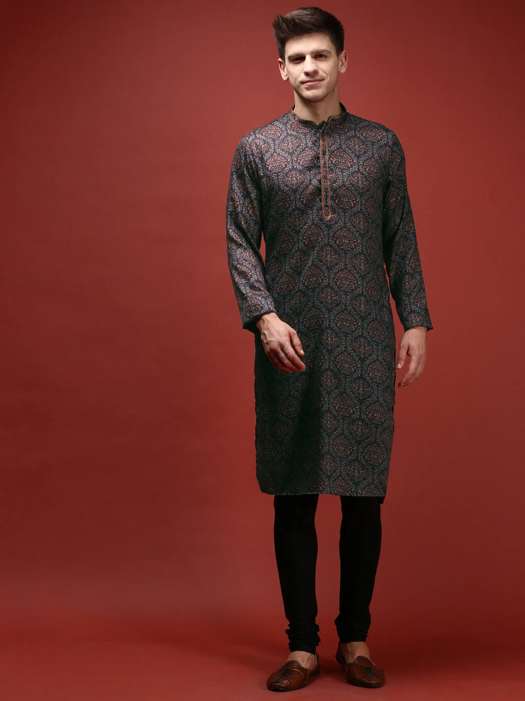 Black Printed Kurta with Contrast Detailing - Image 9