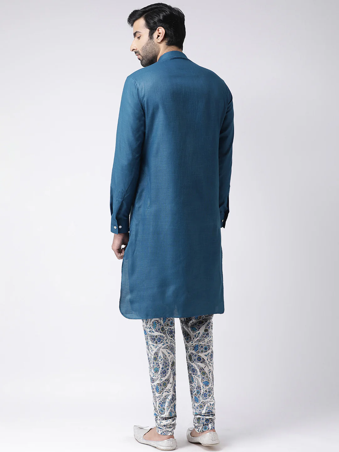 Men Blue Solid Ethnic Motifs Kurta - Image 3