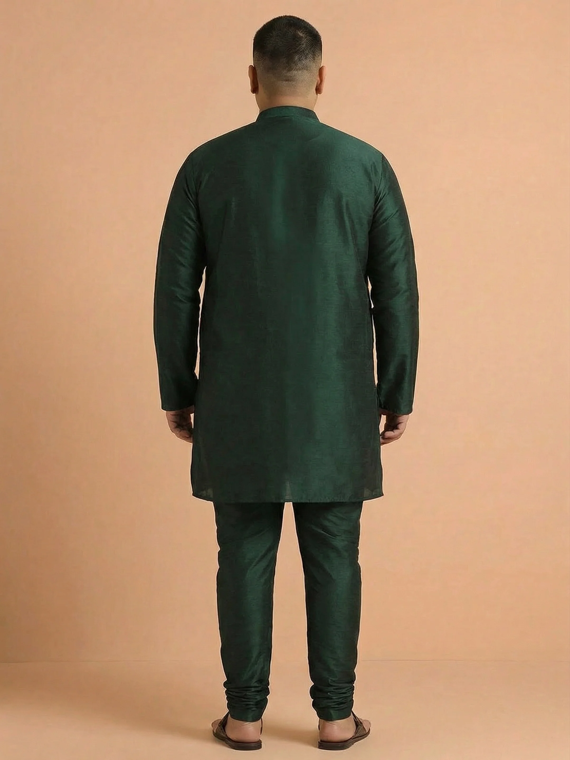 Men’s Dark Green Classic Straight Kurta with Mandarin Collar – Festive Ethnic Wear - Image 2