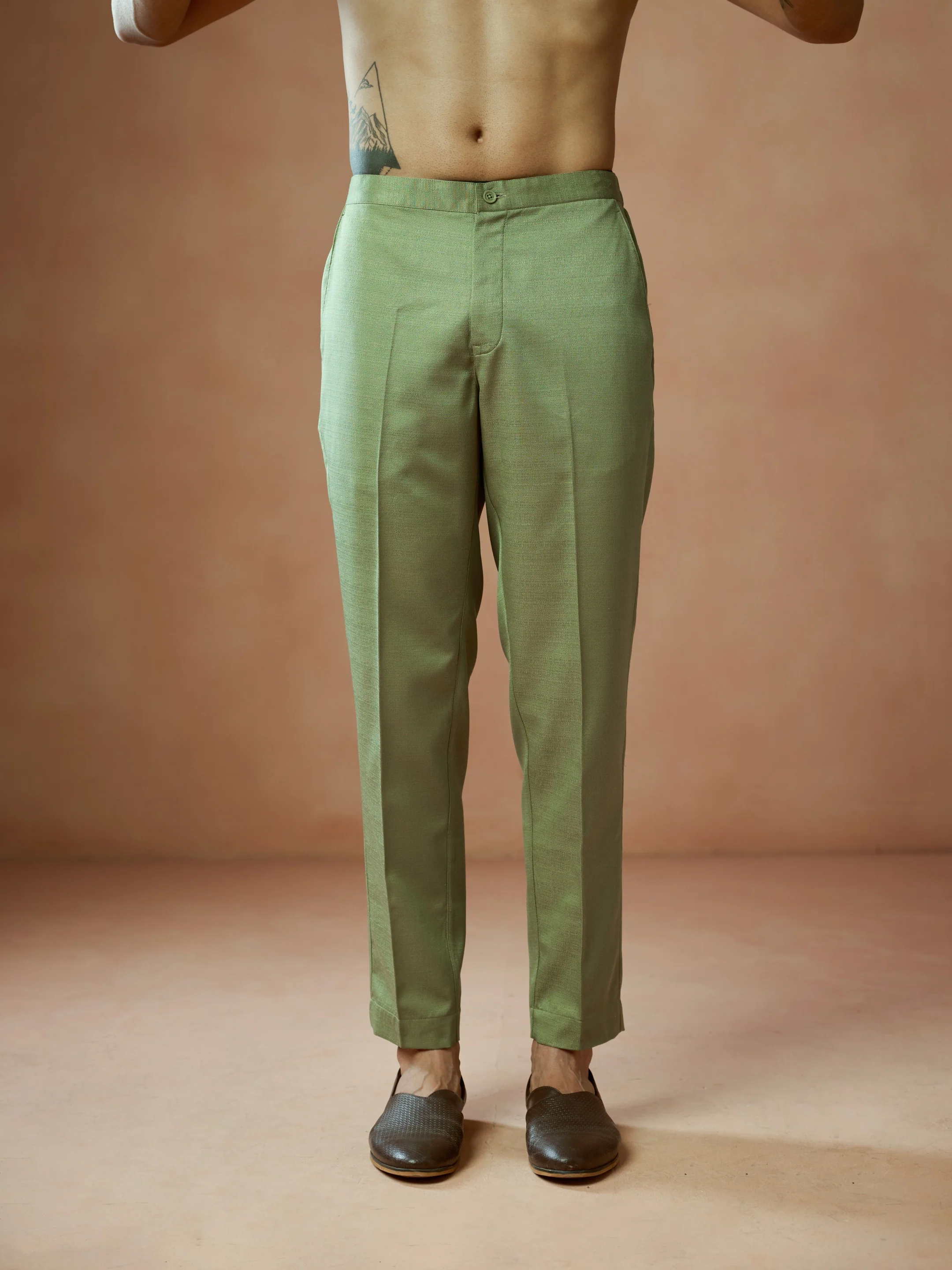Mint Green Blended Solid Trouser - Image 2