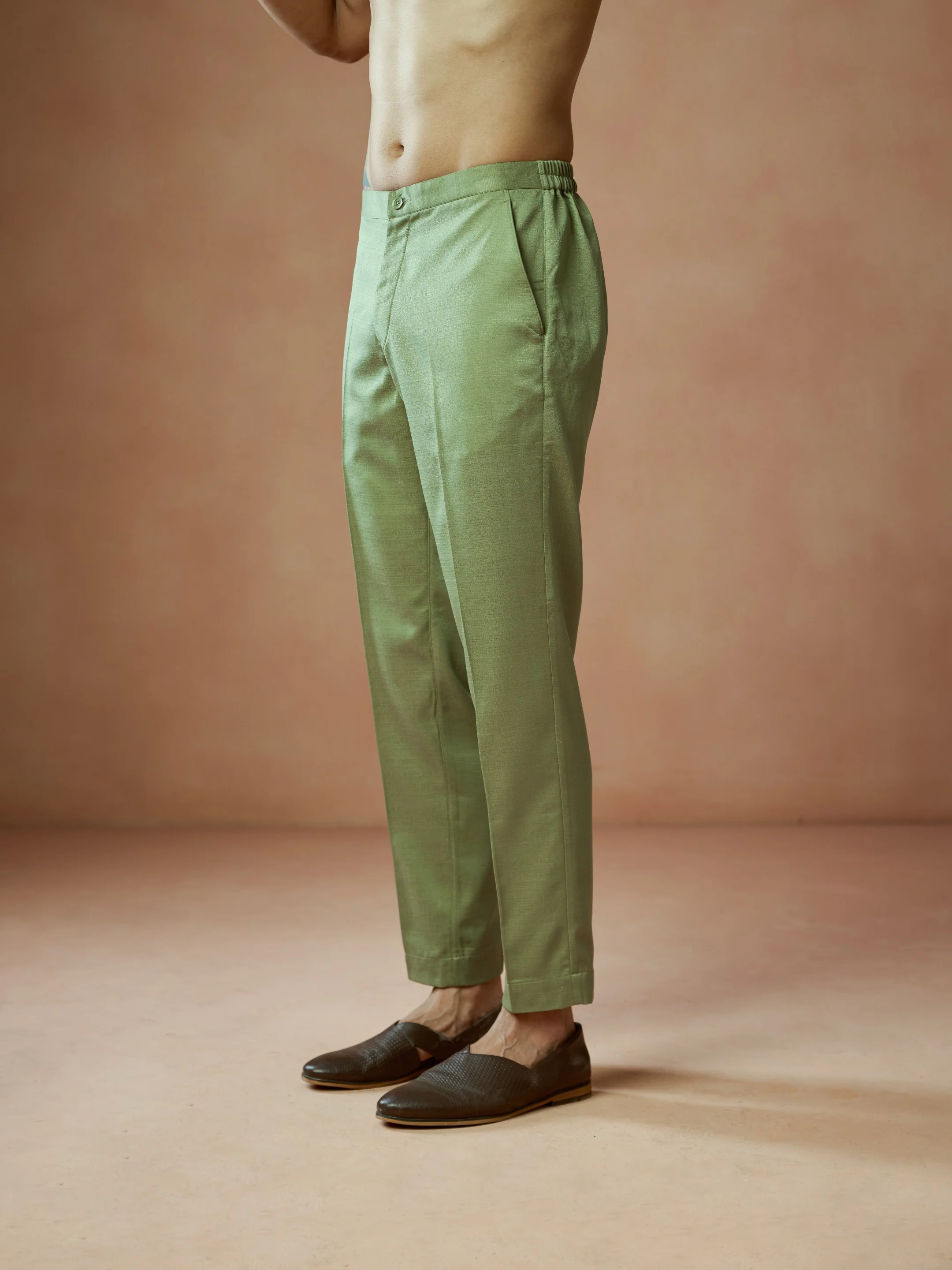 Mint Green Blended Solid Trouser - Image 4