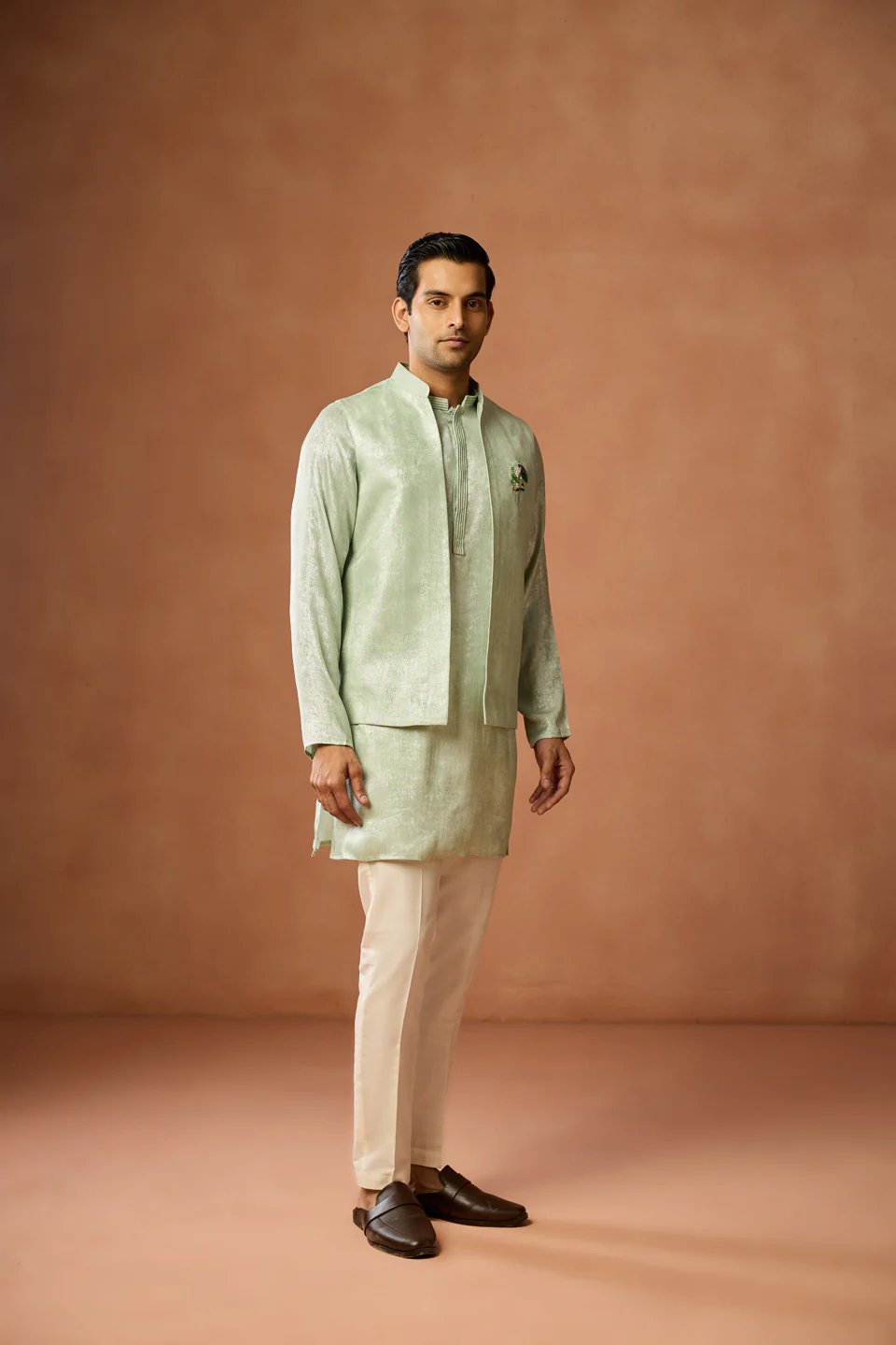 Mint Green Jacket Kurta Trouser Set - Image 2