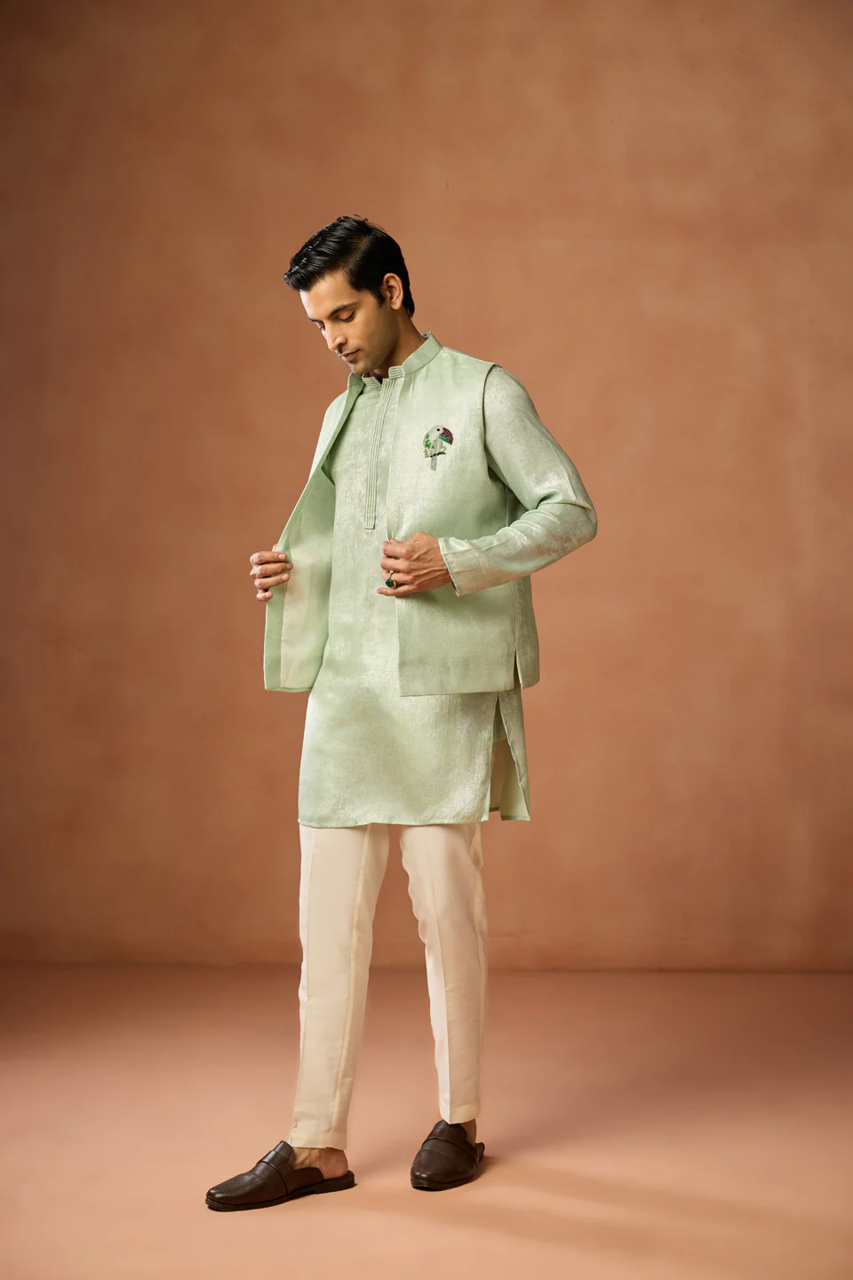 Mint Green Jacket Kurta Trouser Set - Image 3