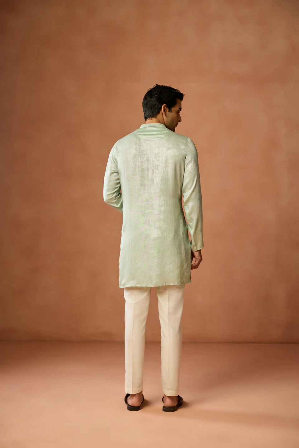Mint Green Silk Blend Mid Kurta Trouser Set - Image 4
