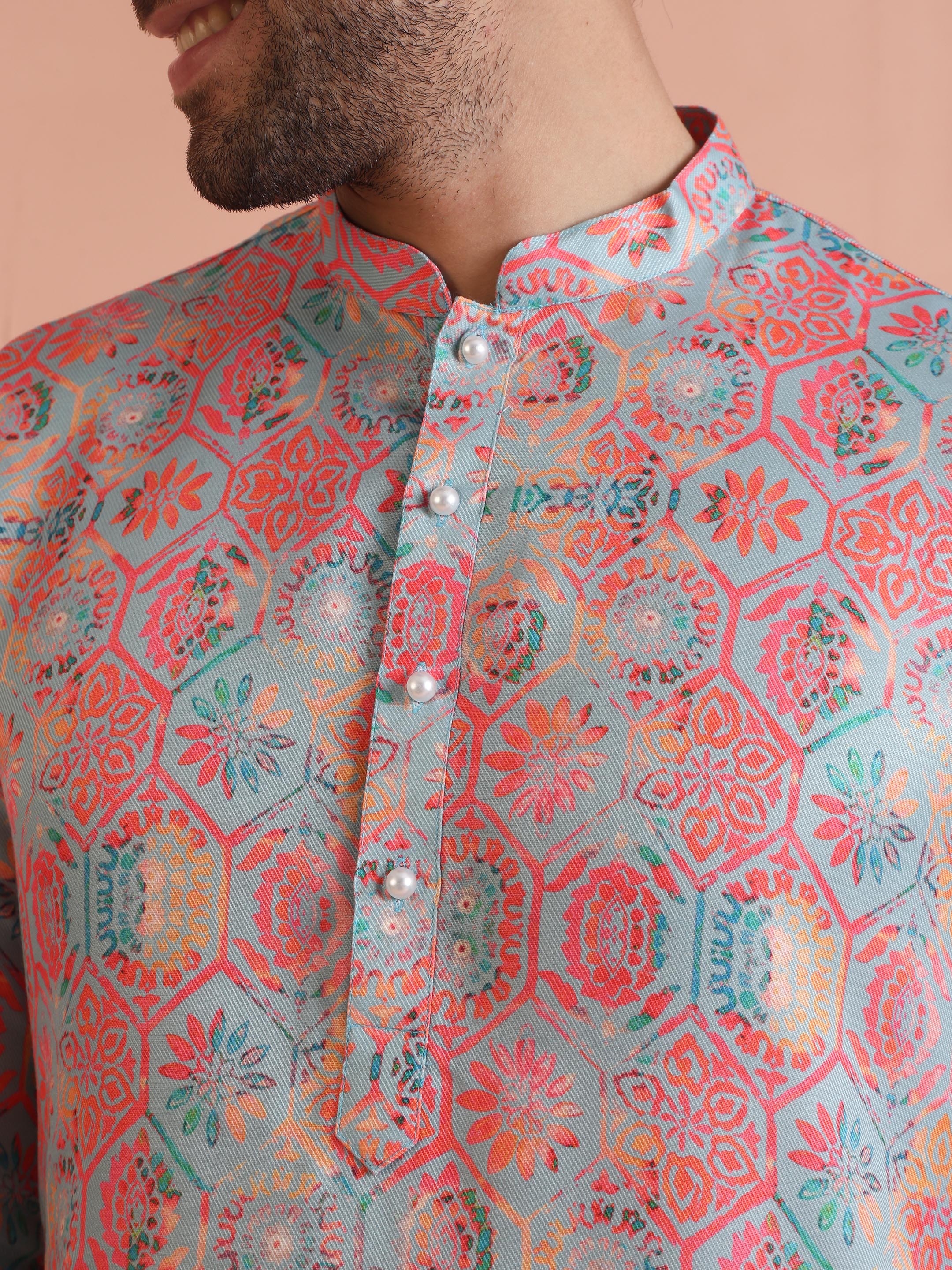 Multi Color Art Silk Printed Long Kurta - Image 3