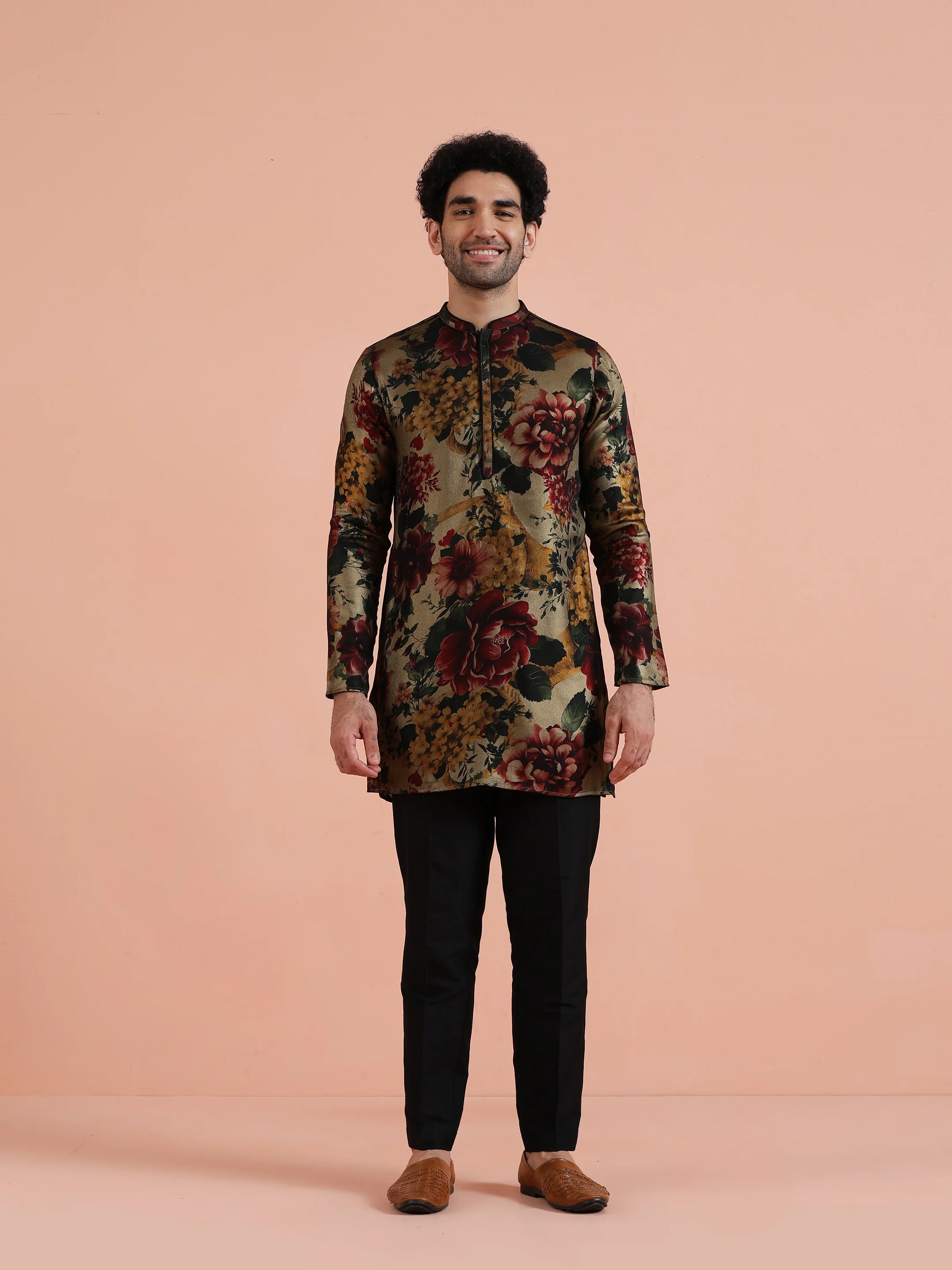 Multi-Color Floral Poly Silk Kurta Trouser Set - Image 8