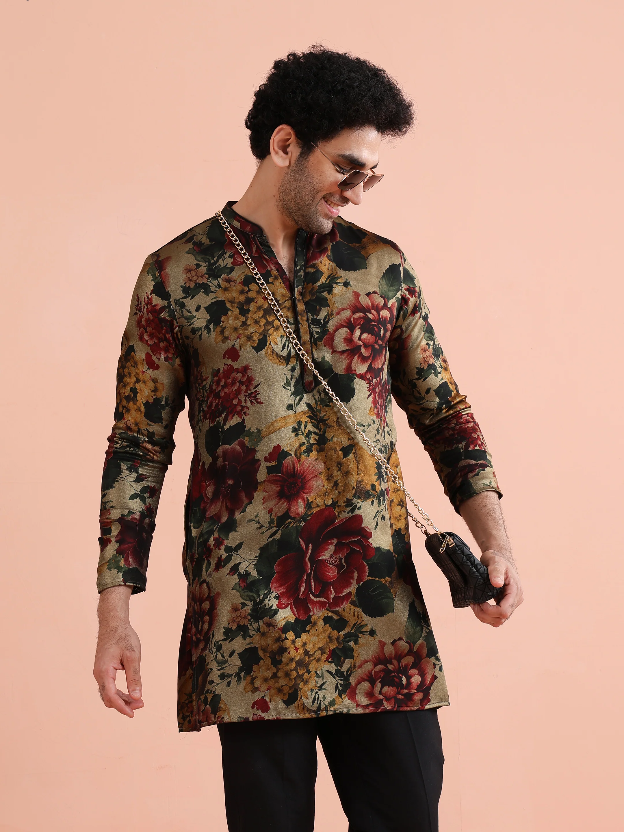Multi-Color Floral Poly Silk Kurta Trouser Set - Image 9