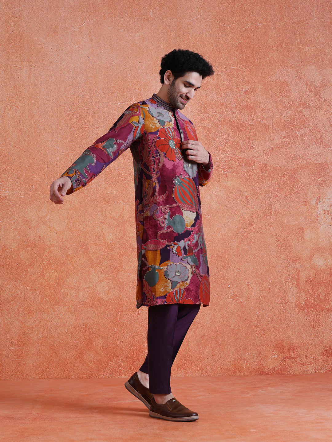 Multi-Color Silk Blend Printed Long Kurta - Image 2
