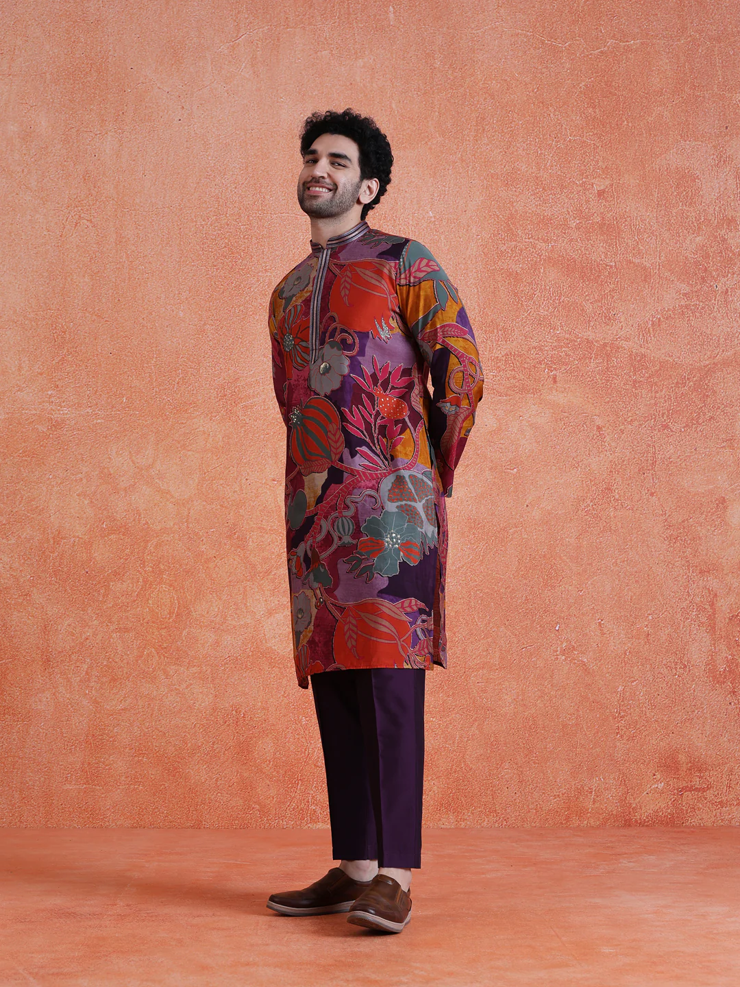 Multi-Color Silk Blend Printed Long Kurta - Image 3