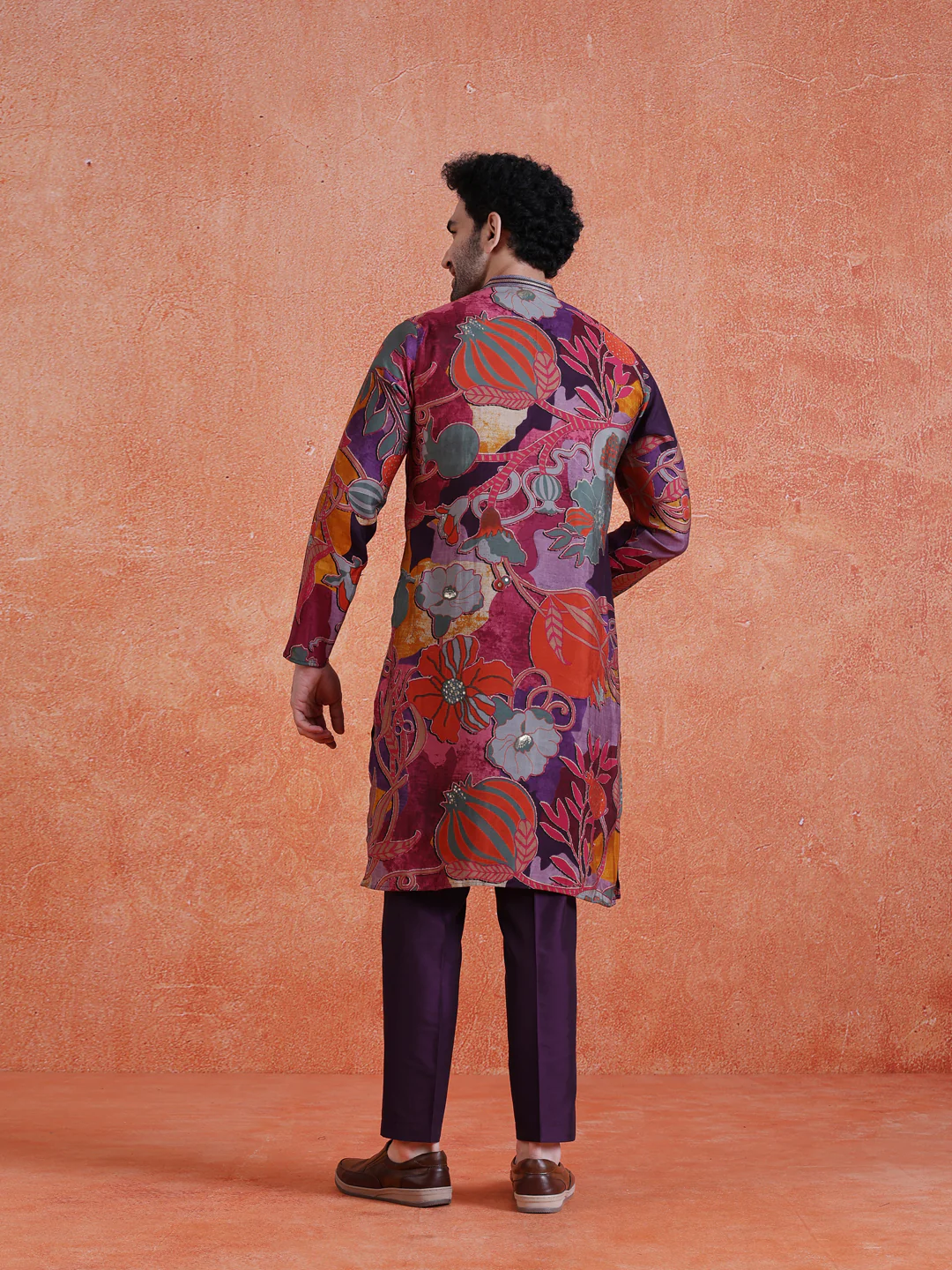 Multi-Color Silk Blend Printed Long Kurta - Image 4