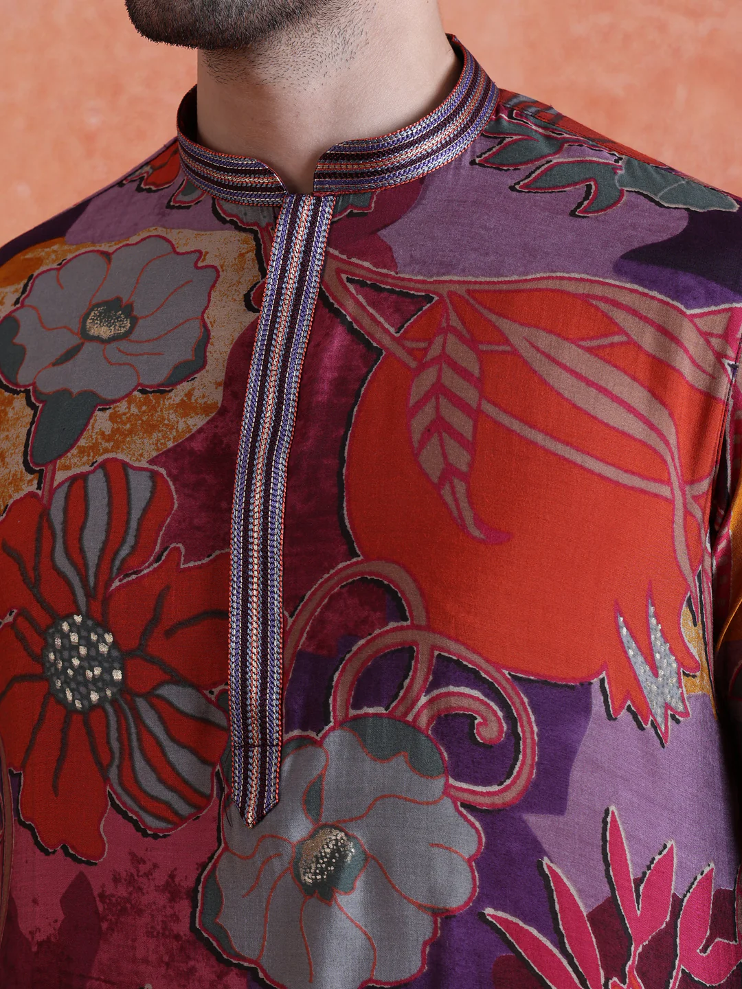 Multi-Color Silk Blend Printed Long Kurta - Image 5